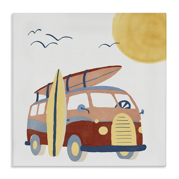 Stupell Industries Summer Surf Bus Transportation Painting Gallery Wrapped Canvas Art Print Wall Art, 17 x 17