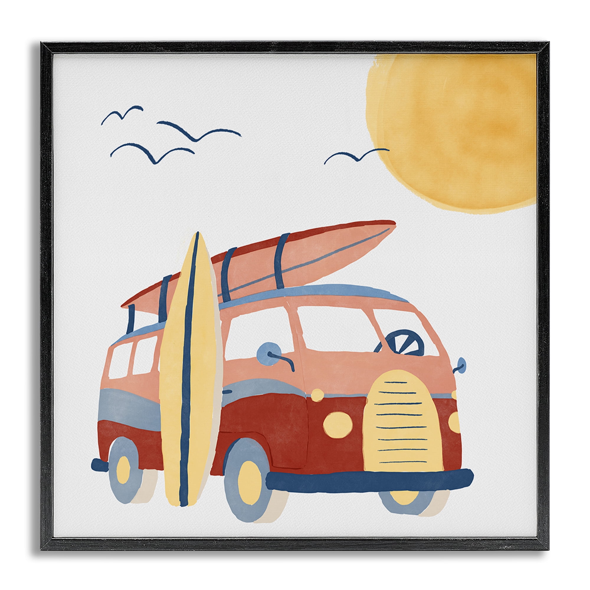 Stupell Industries Summer Surf Bus Transportation Painting Gray Framed Art Print Wall Art, 17 x 17