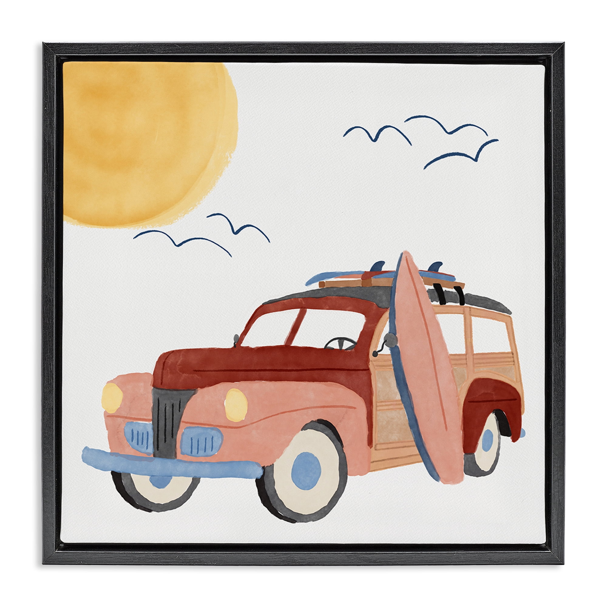 Stupell Industries Summer Surf Wagon Transportation Painting Black Floater Framed Canvas Art Print Wall Art, 25 x 25