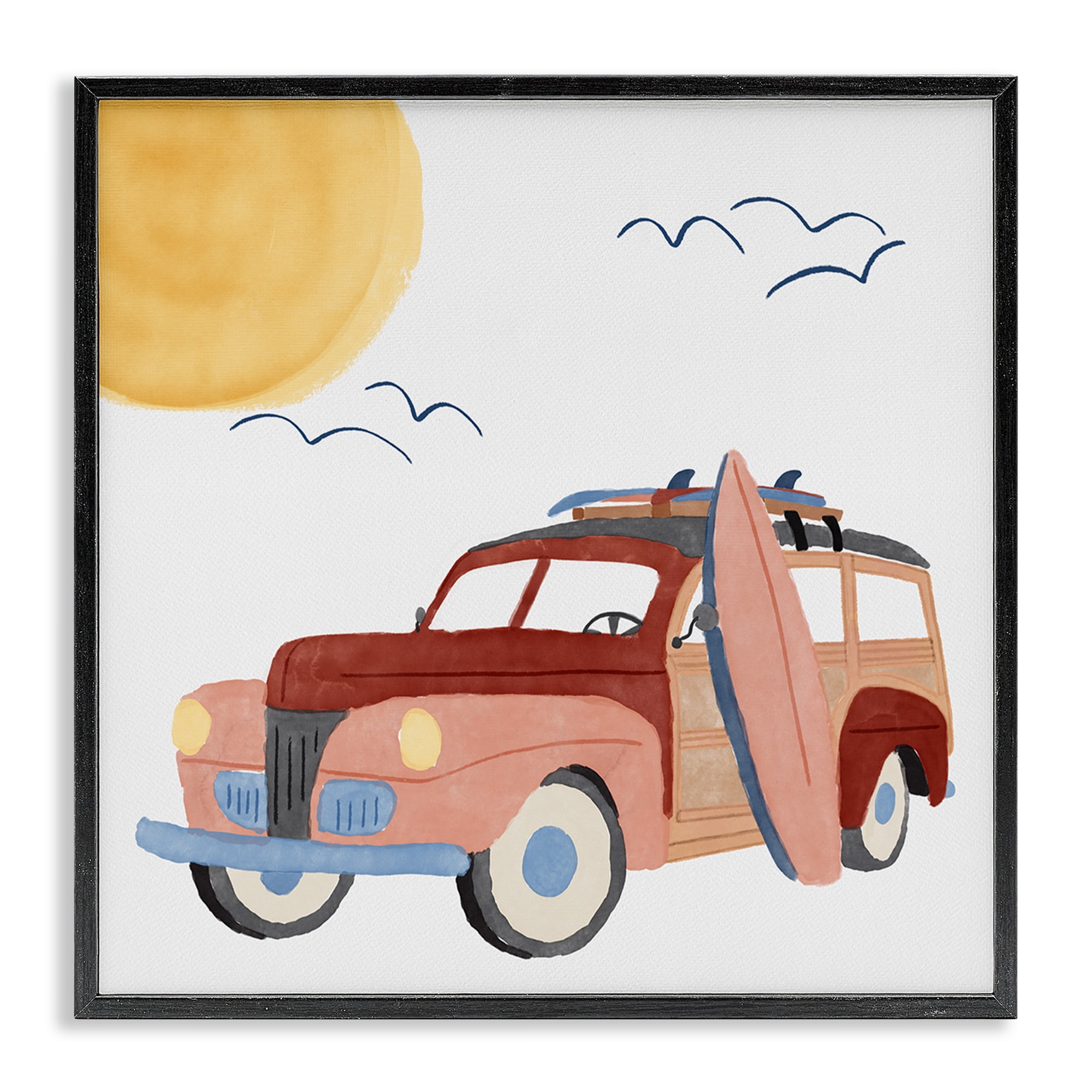 Stupell Industries Summer Surf Wagon Transportation Painting Black Framed Art Print Wall Art, 12 x 12