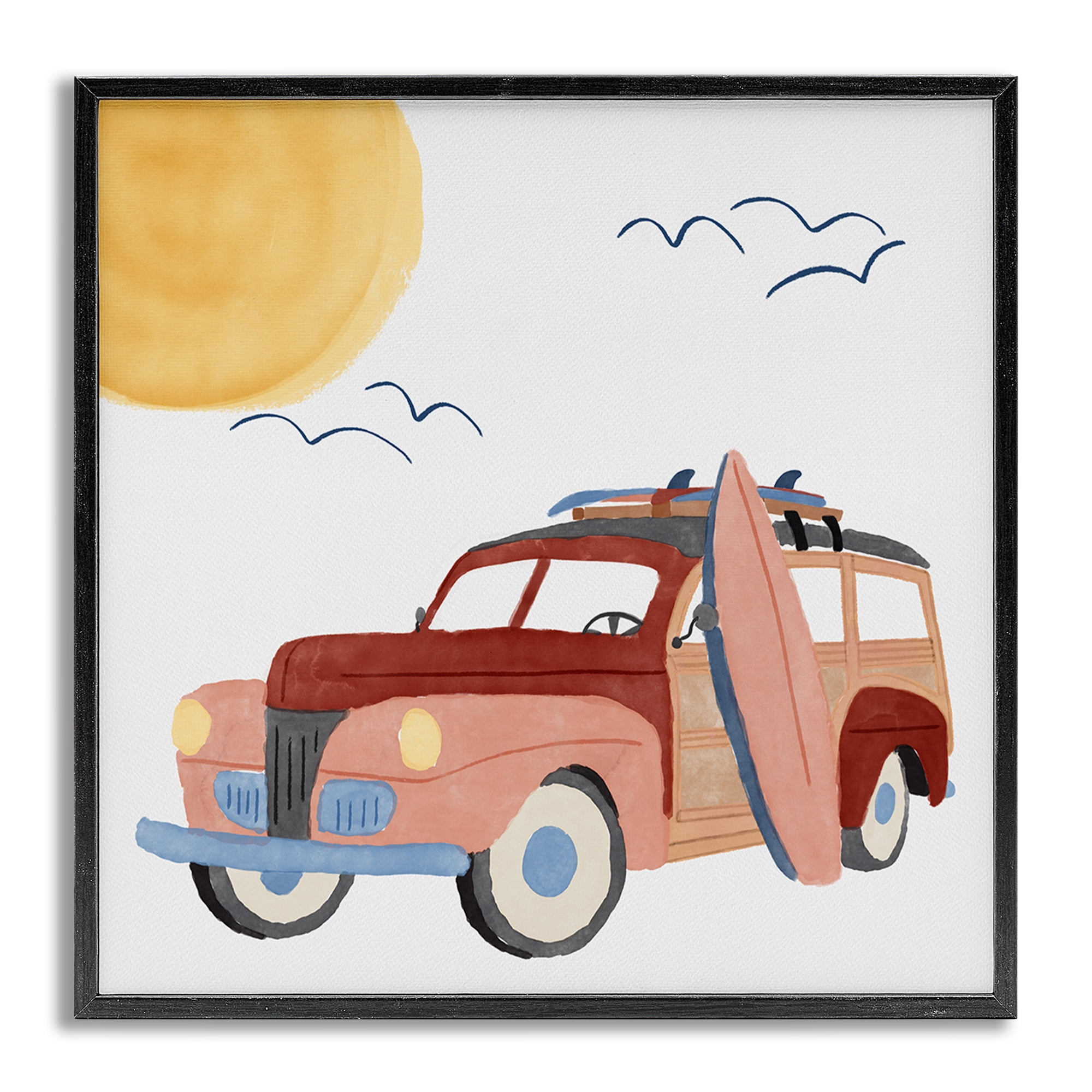 Stupell Industries Summer Surf Wagon Transportation Painting Gray Framed Art Print Wall Art, 12 x 12