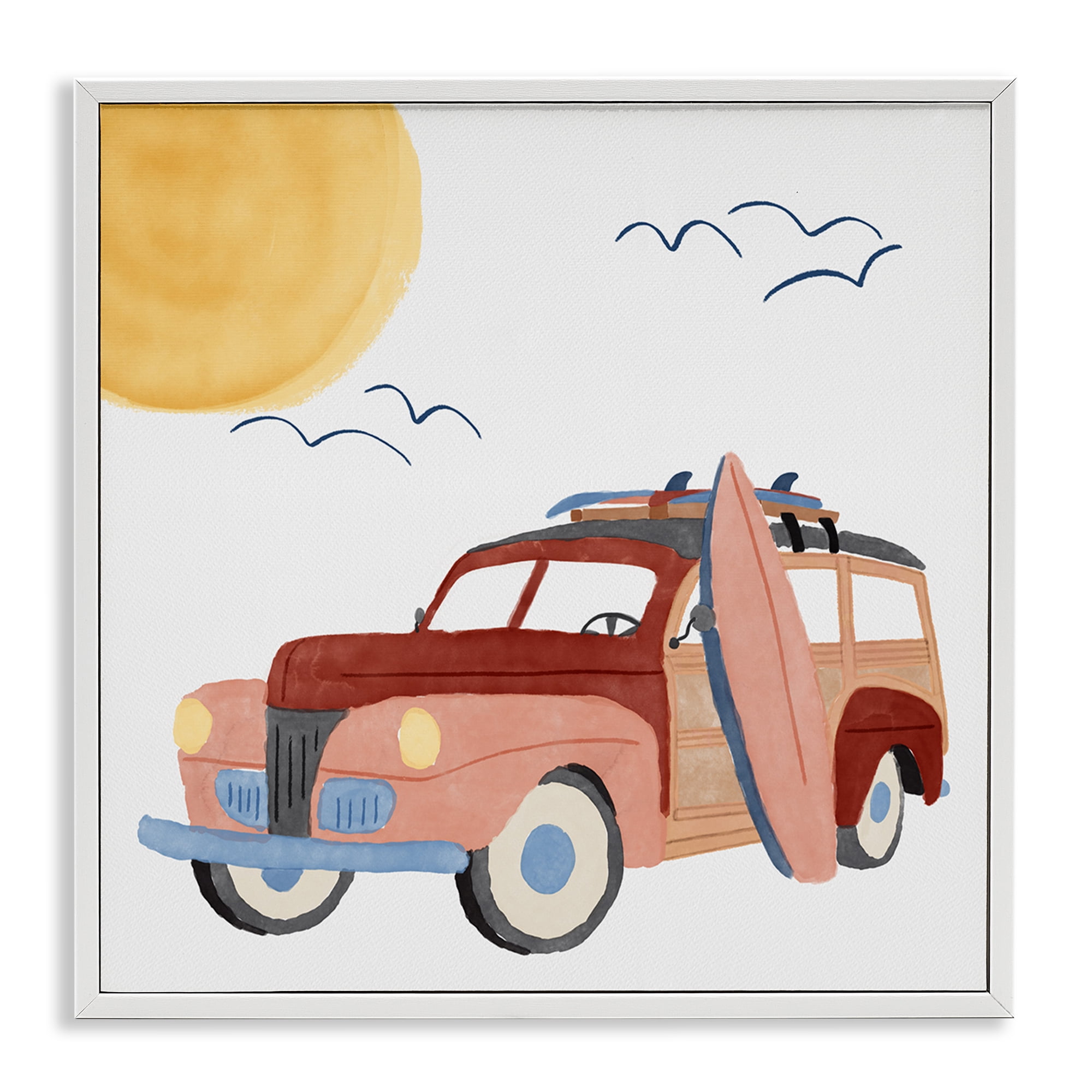 Stupell Industries Summer Surf Wagon Transportation Painting White Framed Art Print Wall Art, 17 x 17