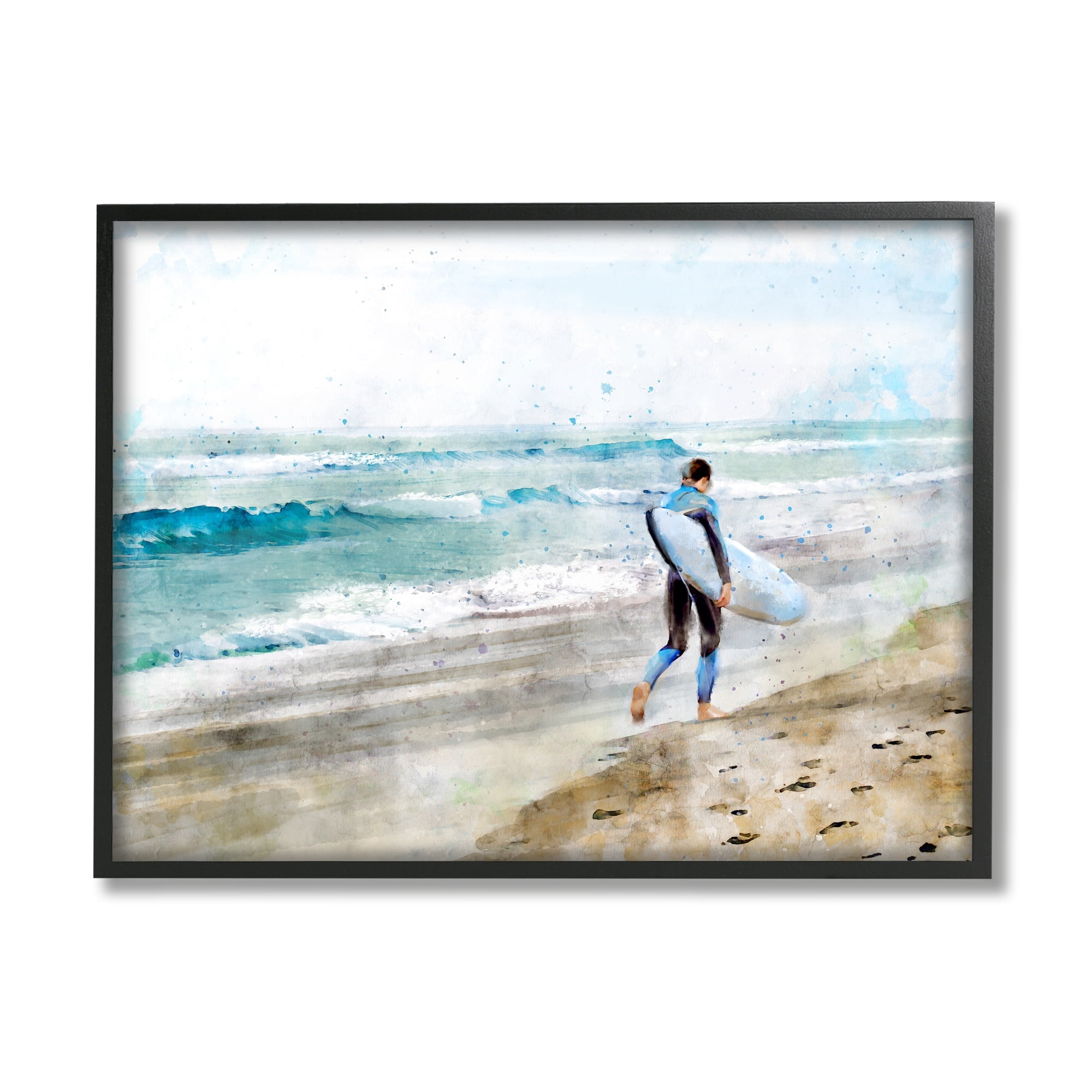 Stupell Industries Summer Surfer Walking Coast Incoming Tide Sandy Footprints, 14 x 11,Design by Ziwei Li