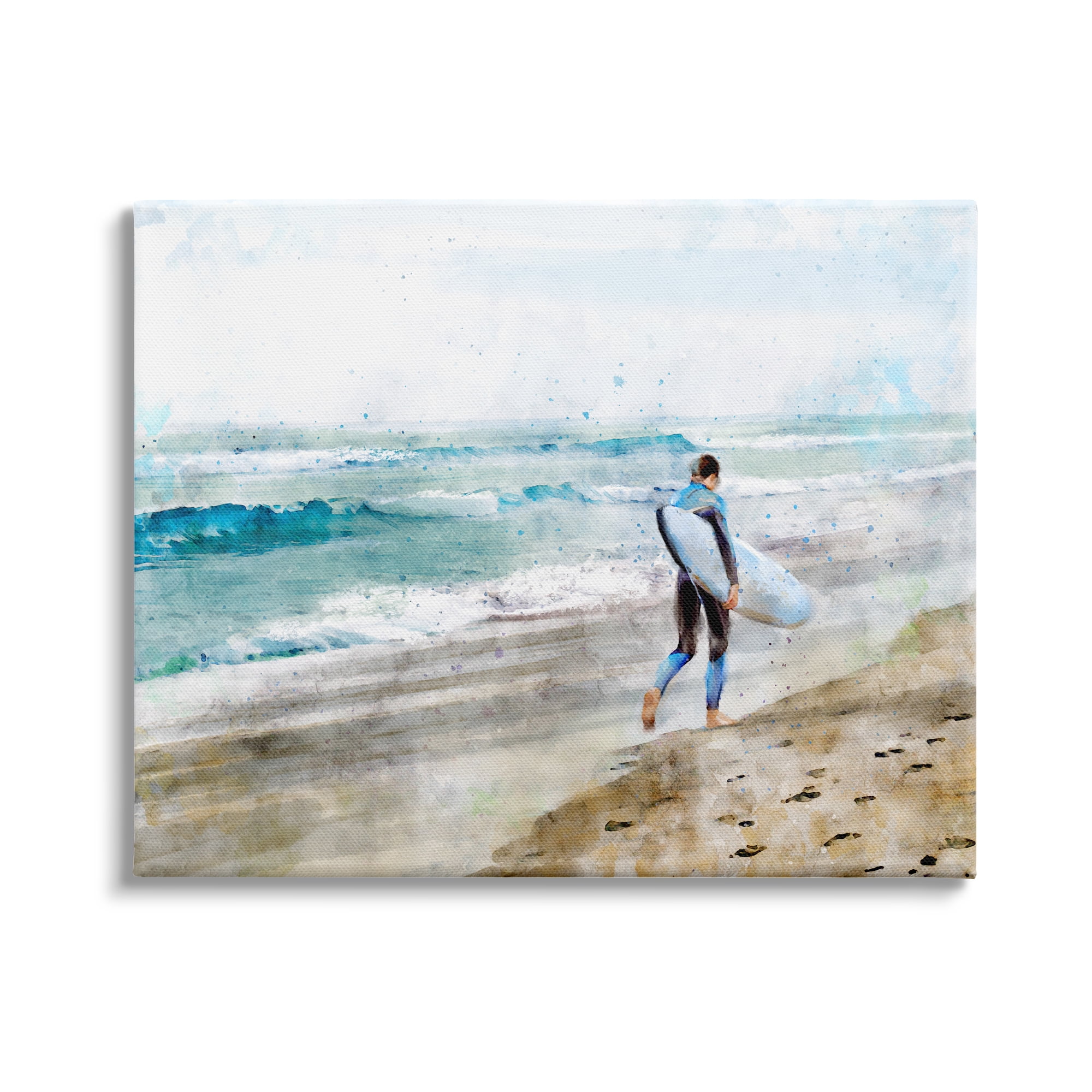 Stupell Industries Summer Surfer Walking Coast Incoming Tide Sandy Footprints, 48 x 36,Design by Ziwei Li