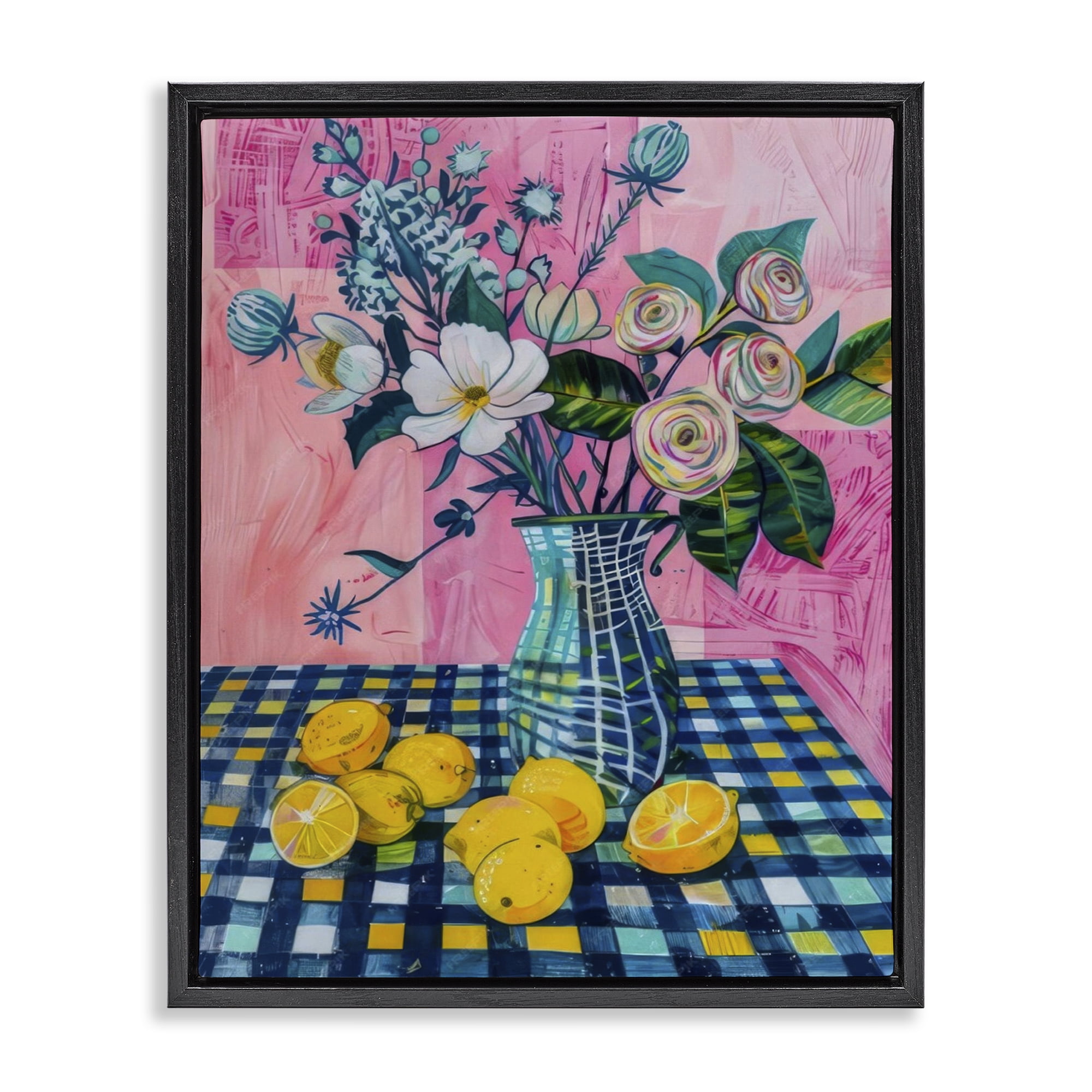 Stupell Industries Summer Table Bouquet Plants & Flowers Painting Black Floater Framed Canvas Art Print Wall Art, 25 x 31