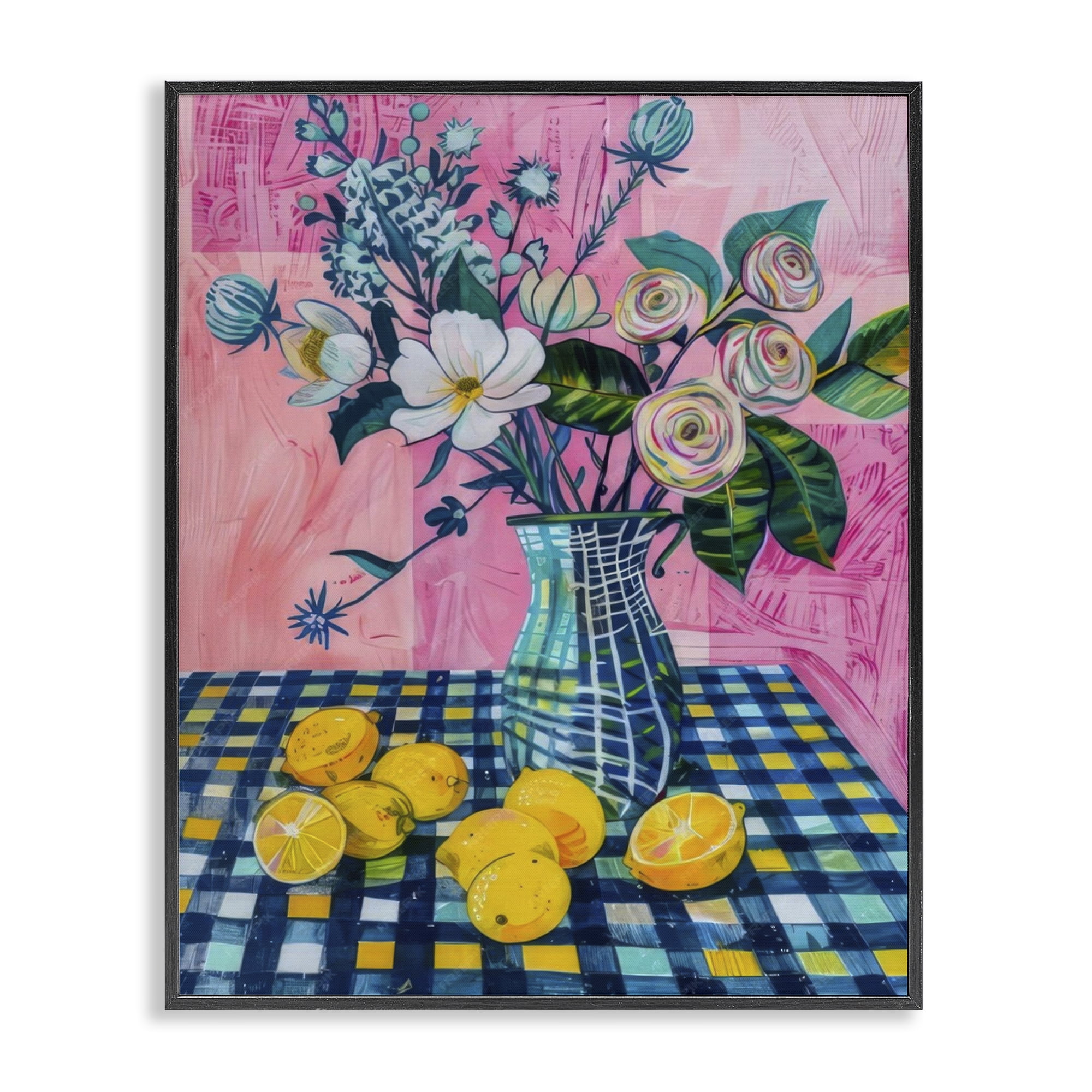 Stupell Industries Summer Table Bouquet Plants & Flowers Painting Black Framed Art Print Wall Art, 16 x 20