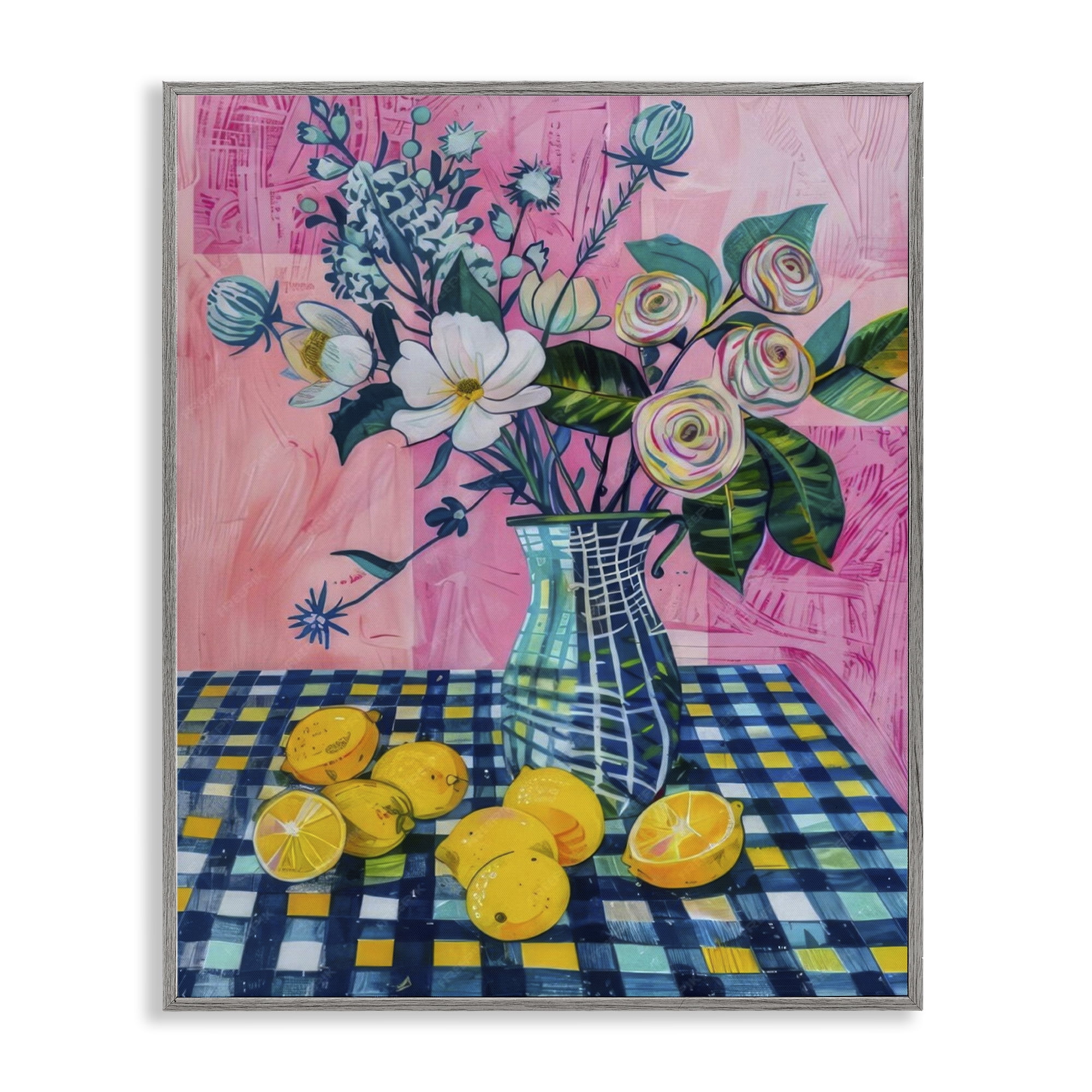 Stupell Industries Summer Table Bouquet Plants & Flowers Painting Gray Framed Art Print Wall Art, 16 x 20