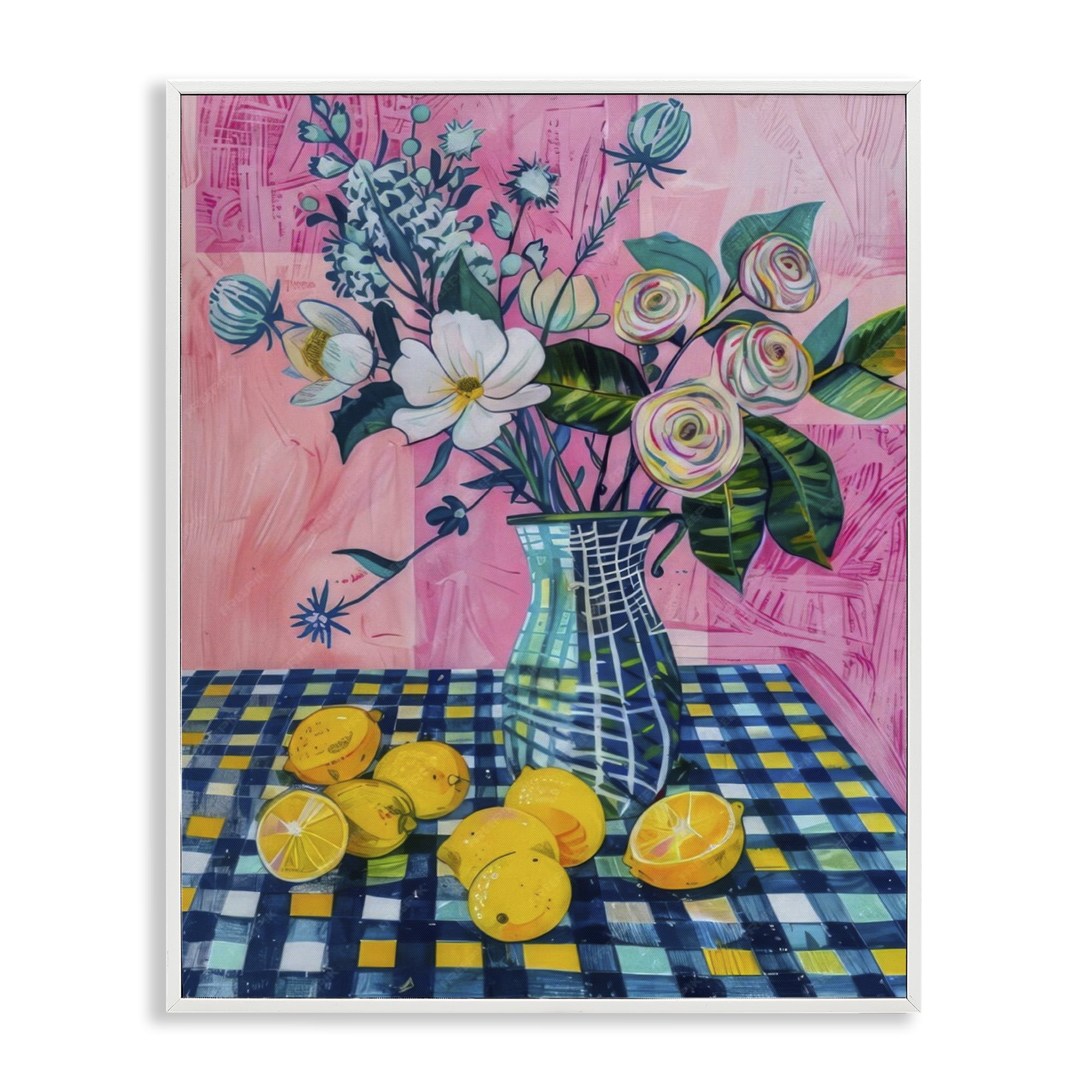 Stupell Industries Summer Table Bouquet Plants & Flowers Painting White Framed Art Print Wall Art, 16 x 20