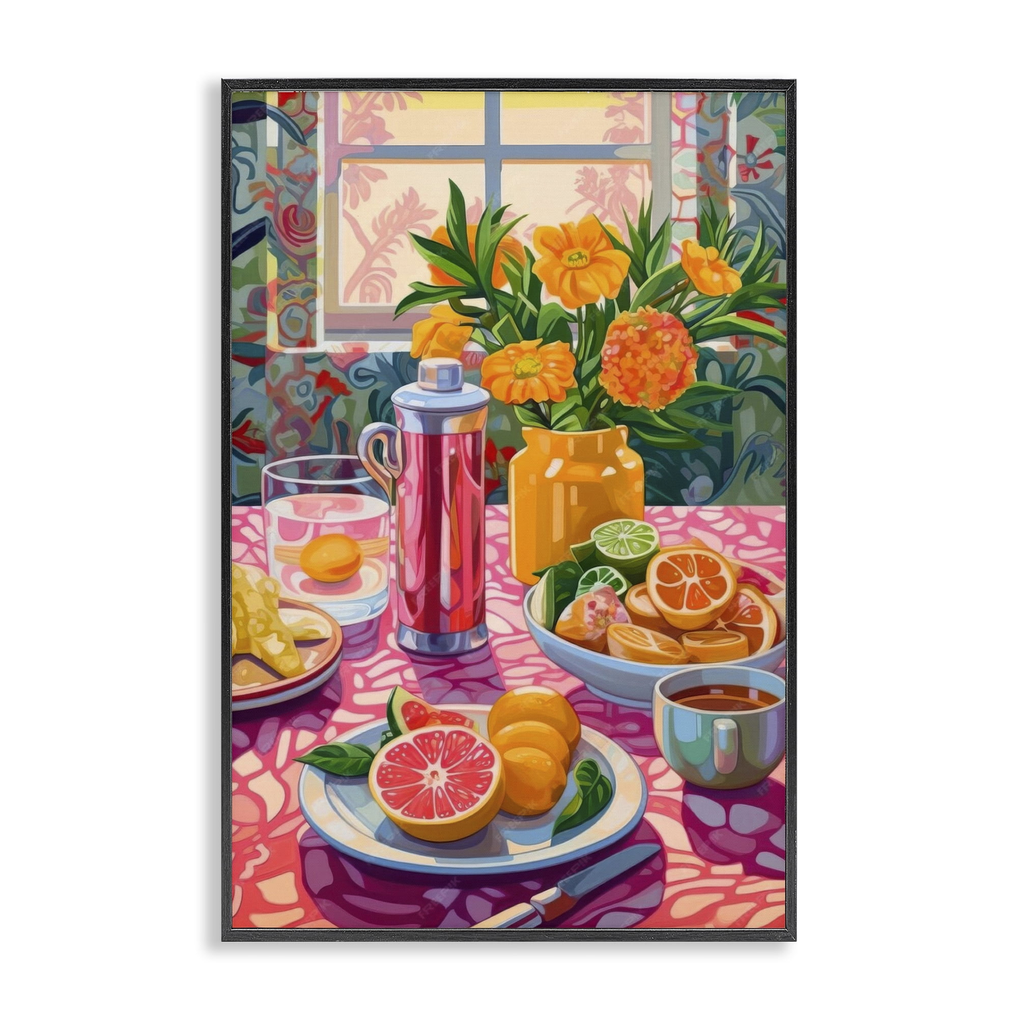 Stupell Industries Summer Table Spread Food & Beverage Painting Black Framed Art Print Wall Art, 20 x 30