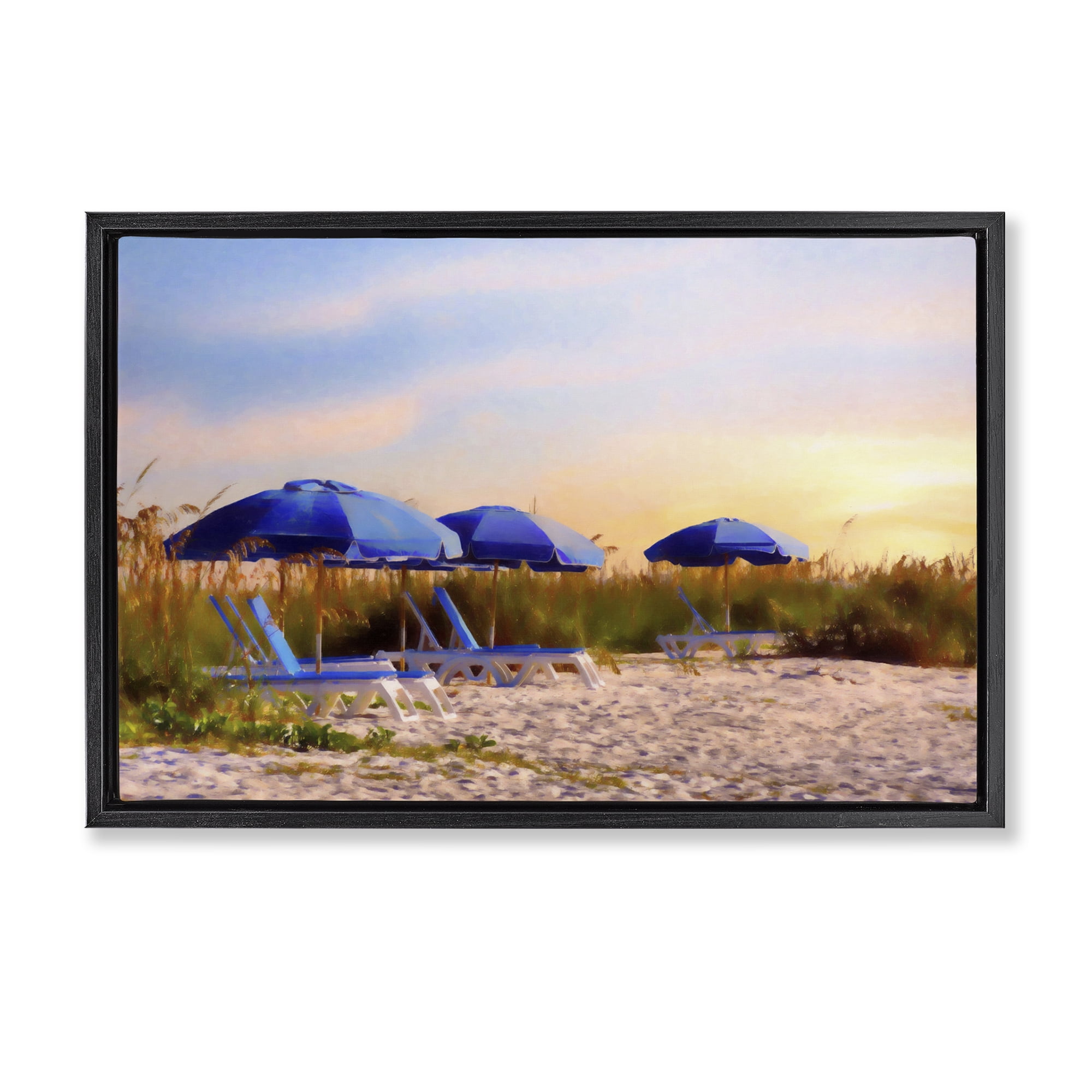 Stupell Industries Summer Vacation Sunrise Nautical & Beach Painting Black Floater Framed Canvas Art Print Wall Art, 31 x 21