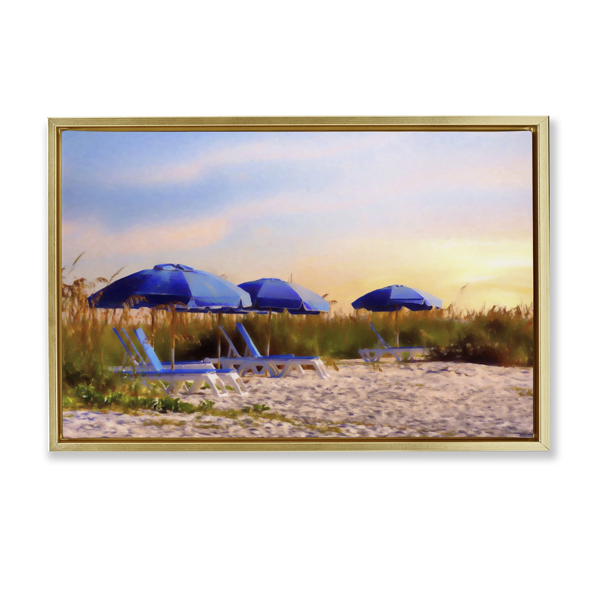 Stupell Industries Summer Vacation Sunrise Nautical & Beach Painting Gold Floater Framed Canvas Art Print Wall Art, 31 x 21