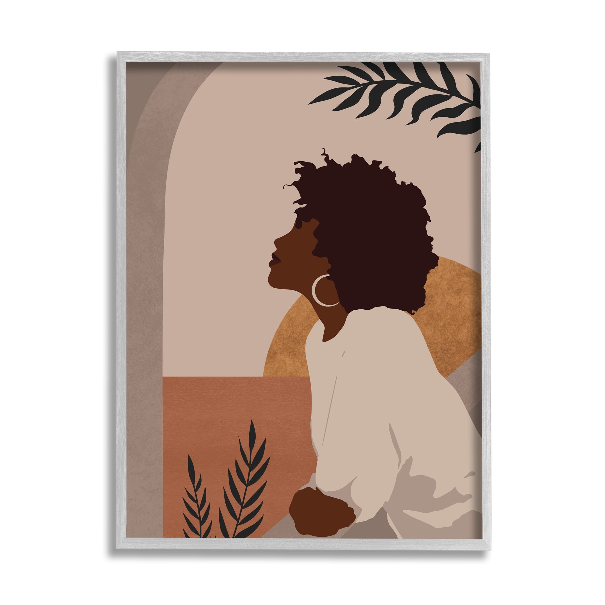 Stupell Industries Summer Vibe Girl Portrait Botanical & Floral Painting Gray Framed Art Print Wall Art, 11 x 14