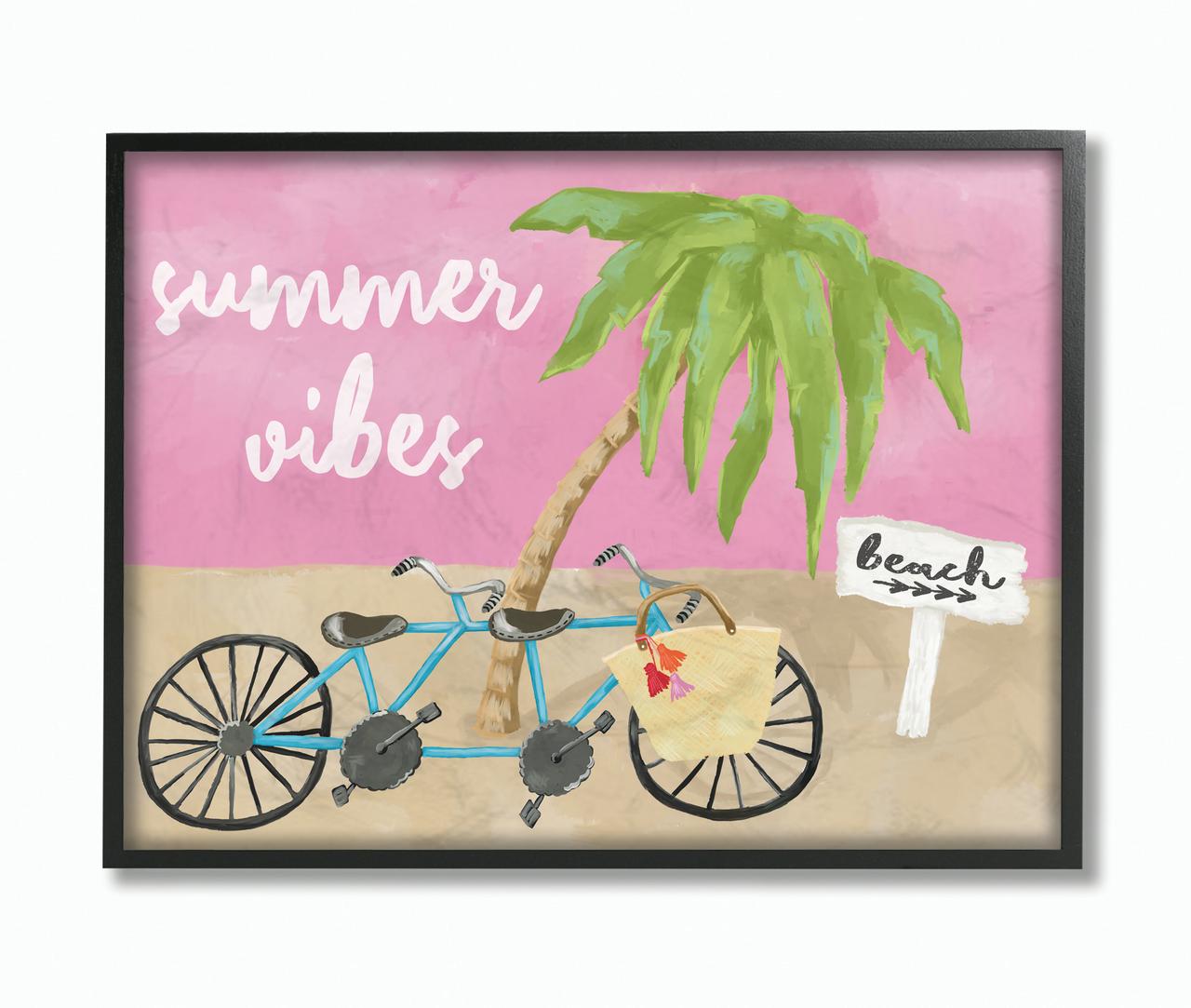 Stupell Industries Summer Vibes Bike Pink Green Beach Ocean Design Framed Wall Art by Cindy Willingham