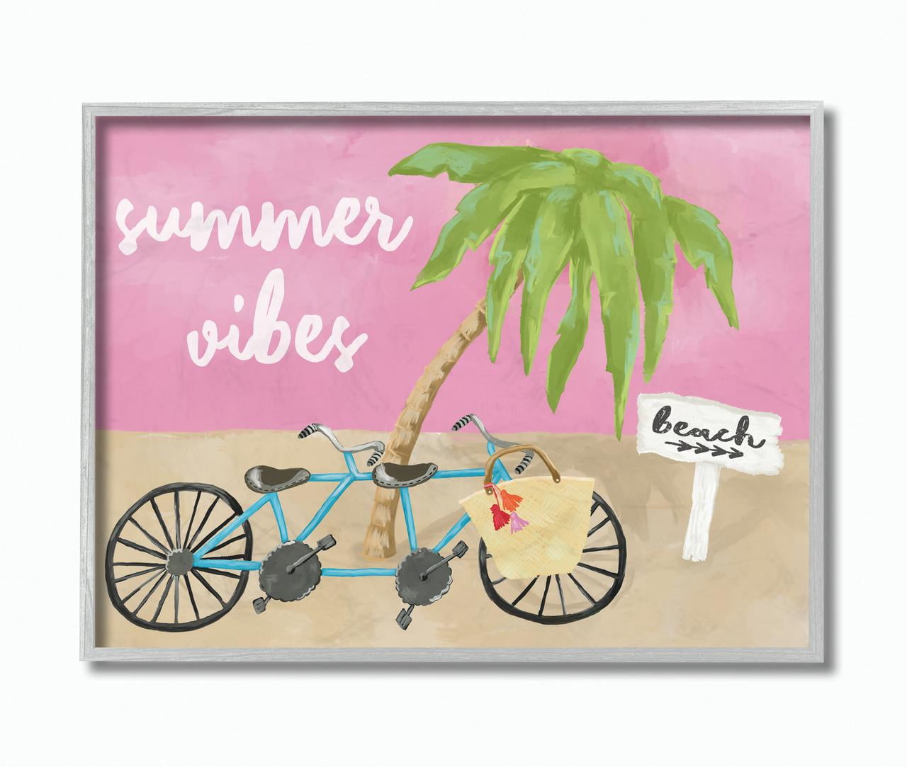 Stupell Industries Summer Vibes Bike Pink Green Beach Ocean Design Framed Wall Art by Cindy Willingham