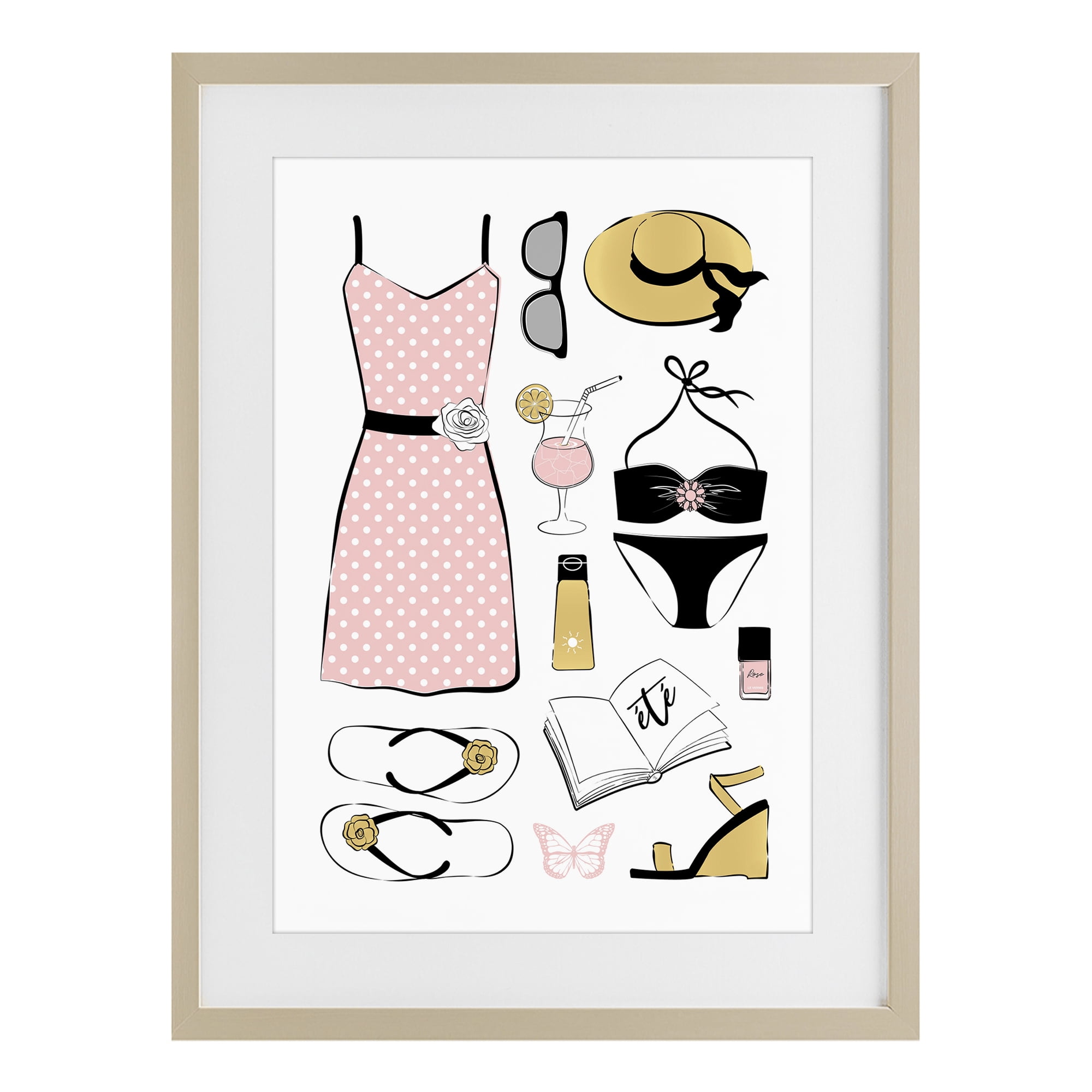 Stupell Industries Summer Vibes Necessities Birch Framed Print Under Glass, design by Martina Pavlova