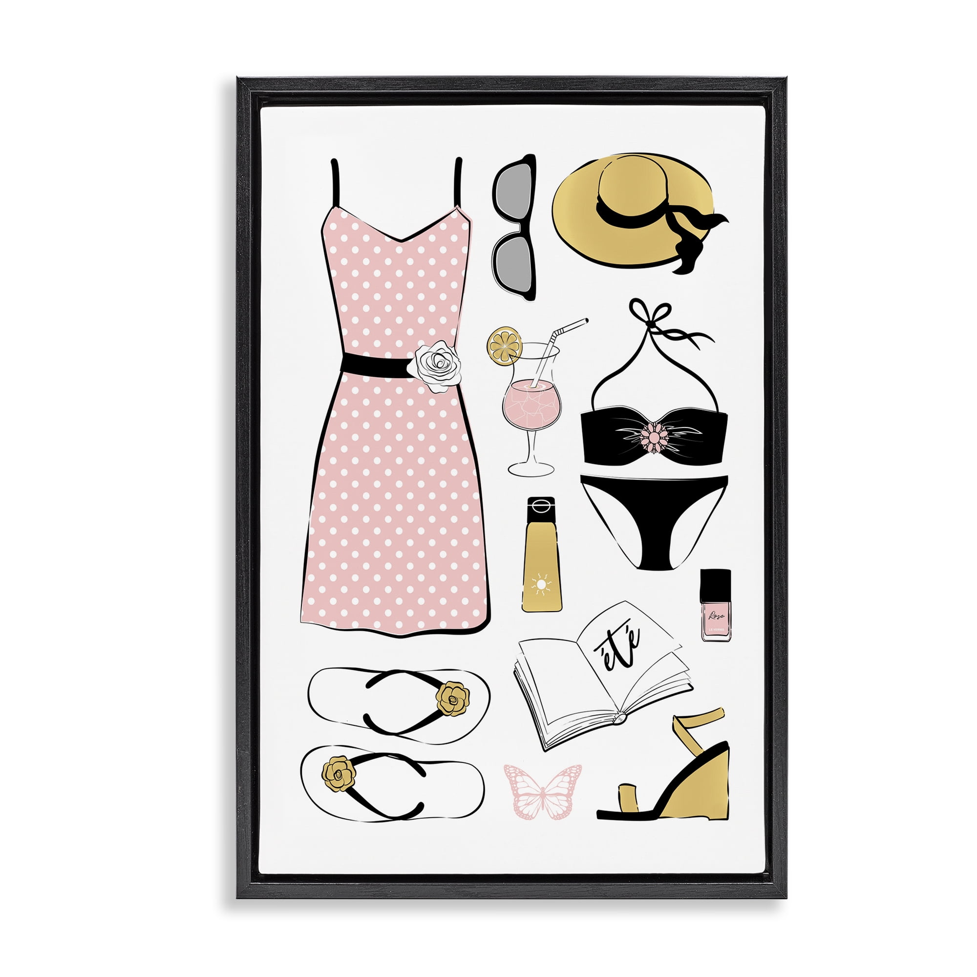 Stupell Industries Summer Vibes Necessities Black Framed Floater Canvas Wall Art, design by Martina Pavlova