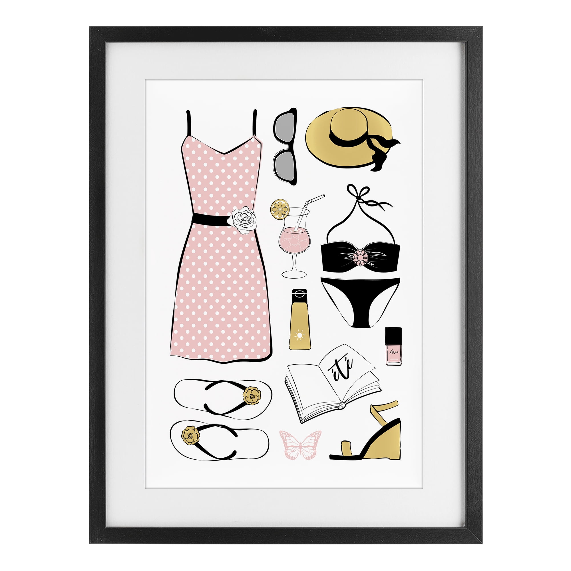Stupell Industries Summer Vibes Necessities Black Framed Print Under Glass, design by Martina Pavlova
