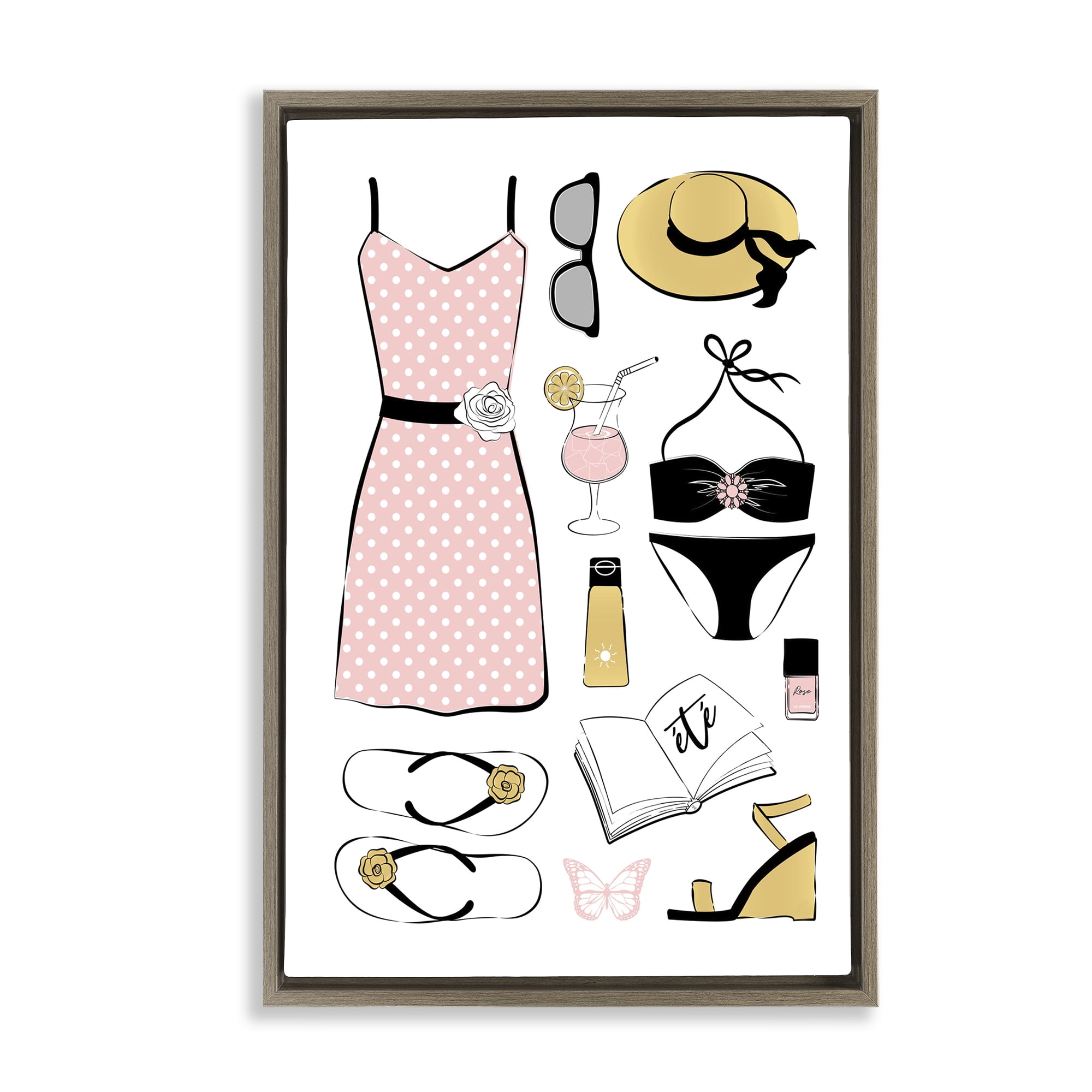 Stupell Industries Summer Vibes Necessities Brown Framed Floater Canvas Wall Art, design by Martina Pavlova