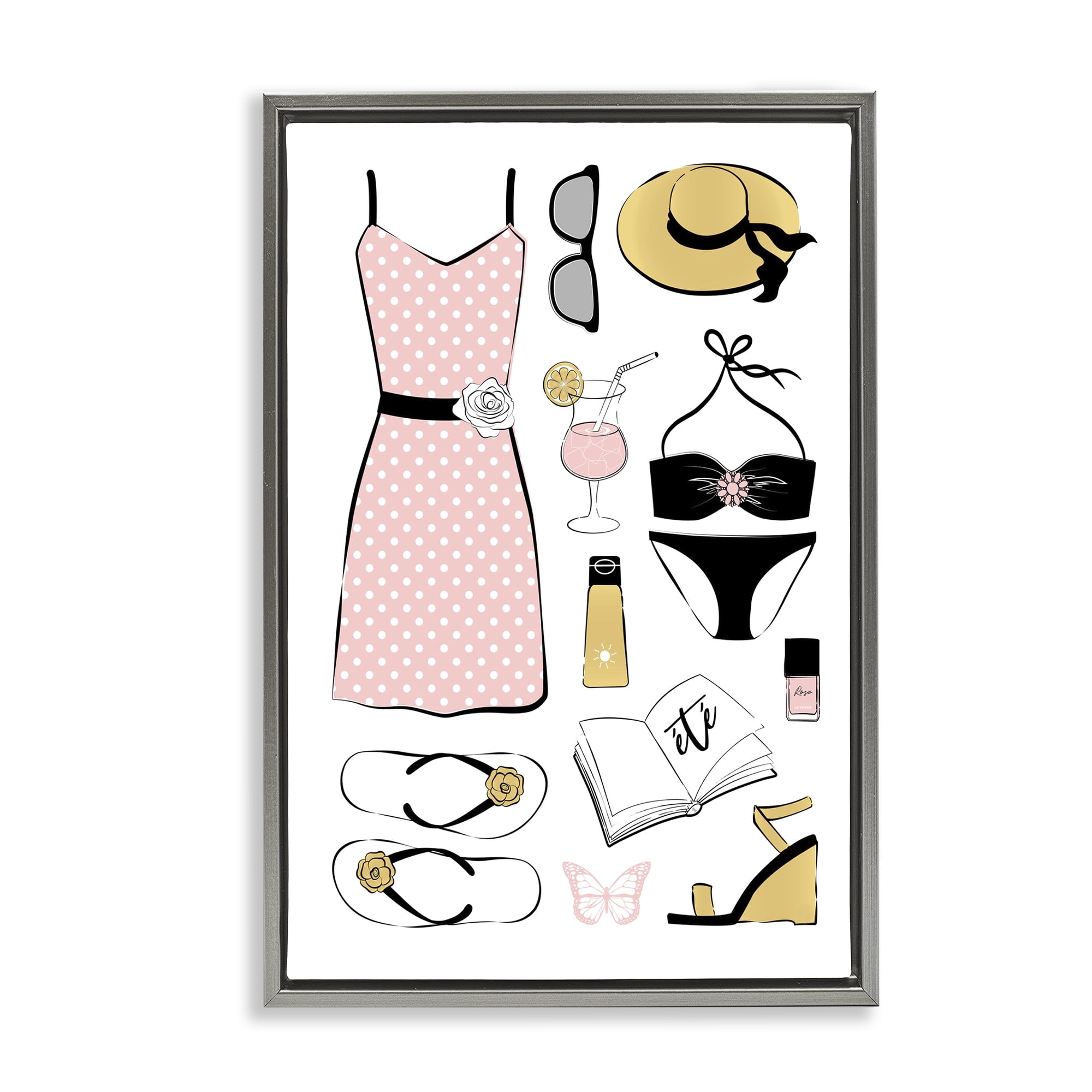 Stupell Industries Summer Vibes Necessities Gray Framed Floater Canvas Wall Art, design by Martina Pavlova