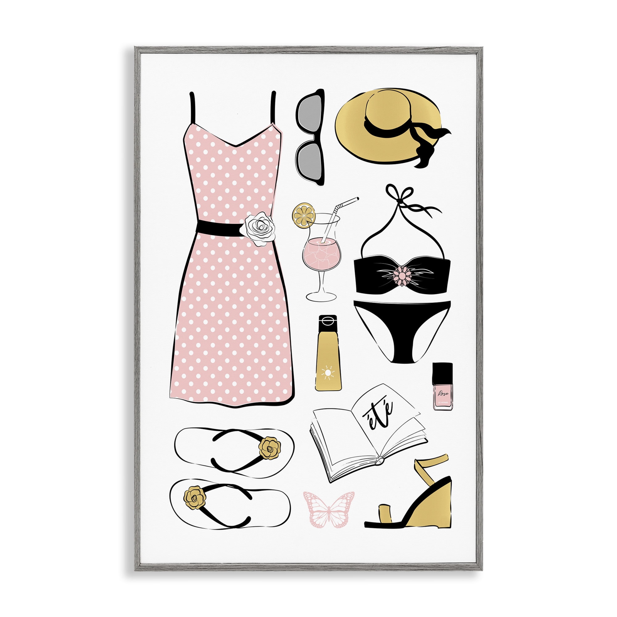 Stupell Industries Summer Vibes Necessities Gray Framed Giclee Art, design by Martina Pavlova