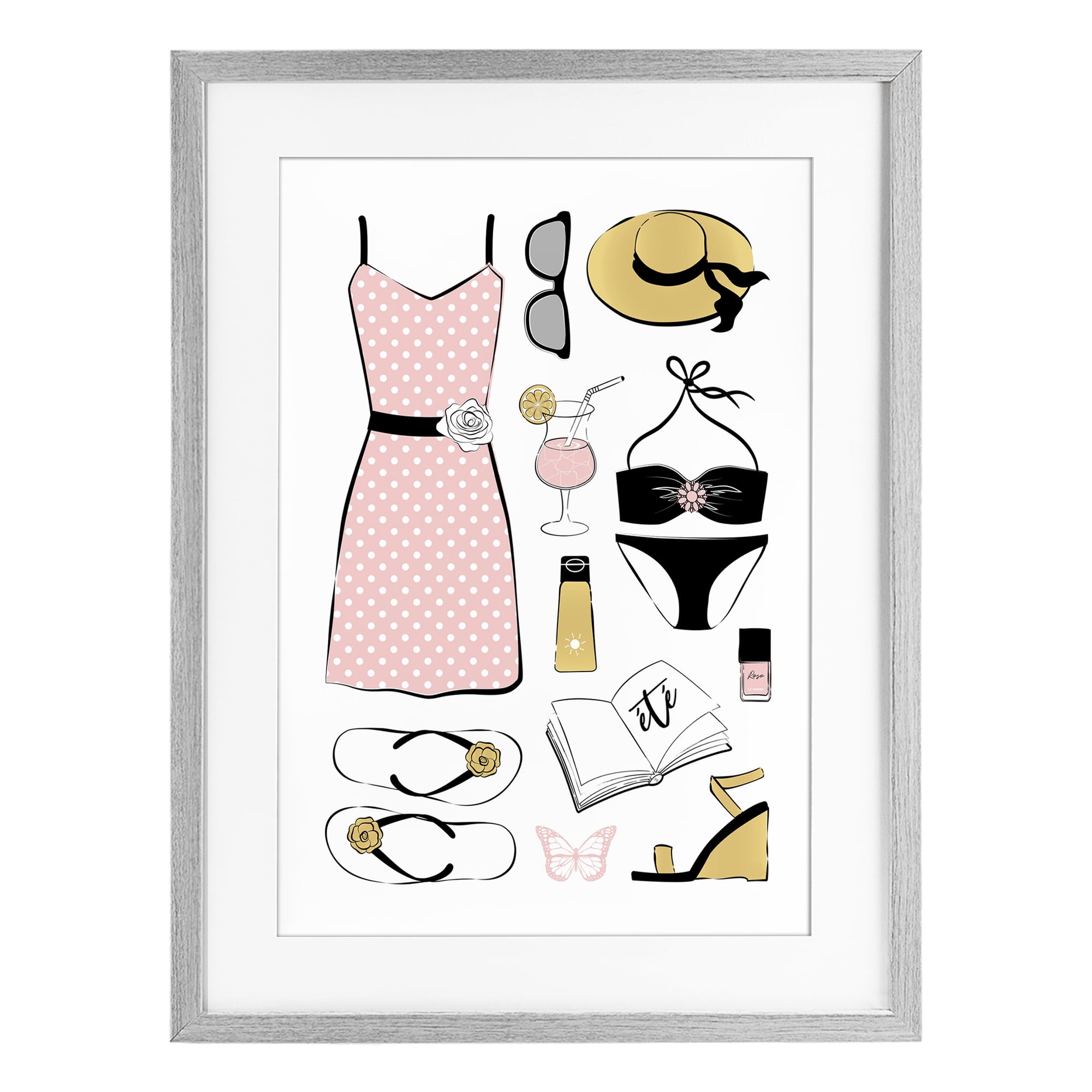 Stupell Industries Summer Vibes Necessities Gray Framed Print Under Glass, design by Martina Pavlova