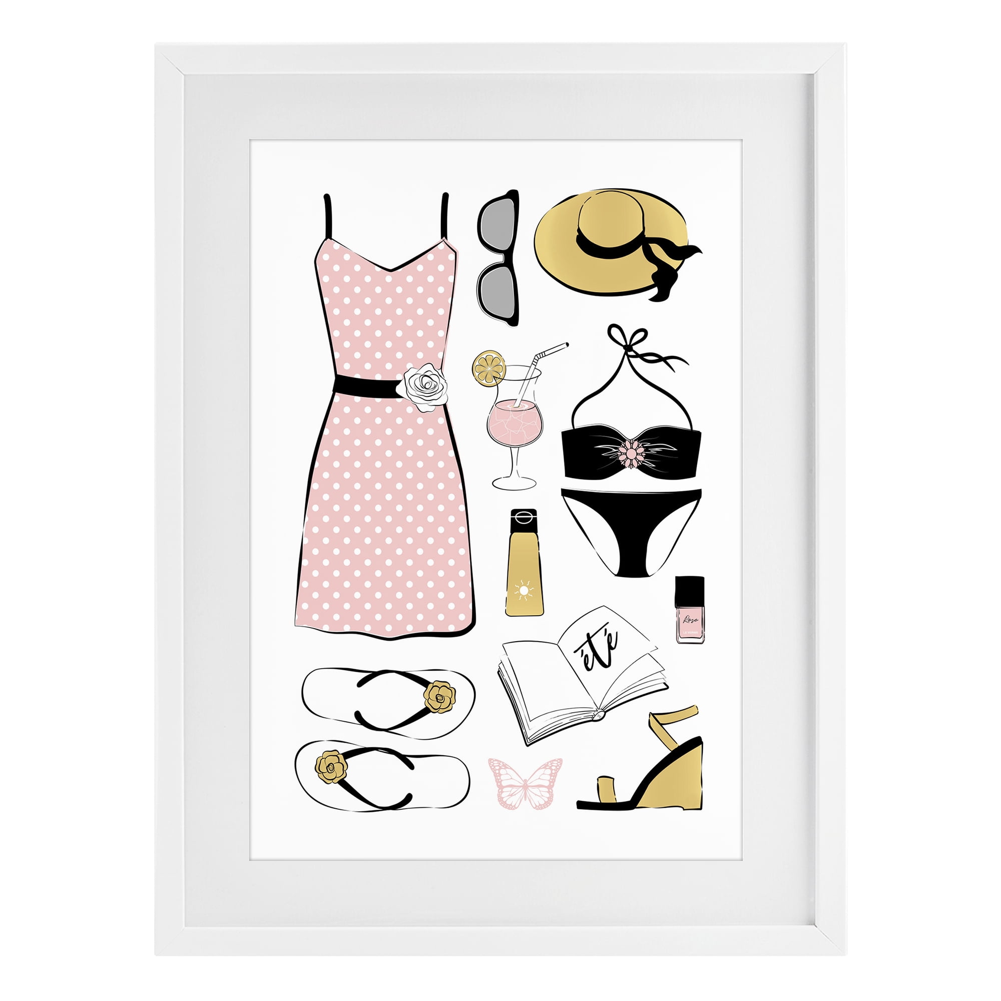 Stupell Industries Summer Vibes Necessities White Framed Print Under Glass, design by Martina Pavlova