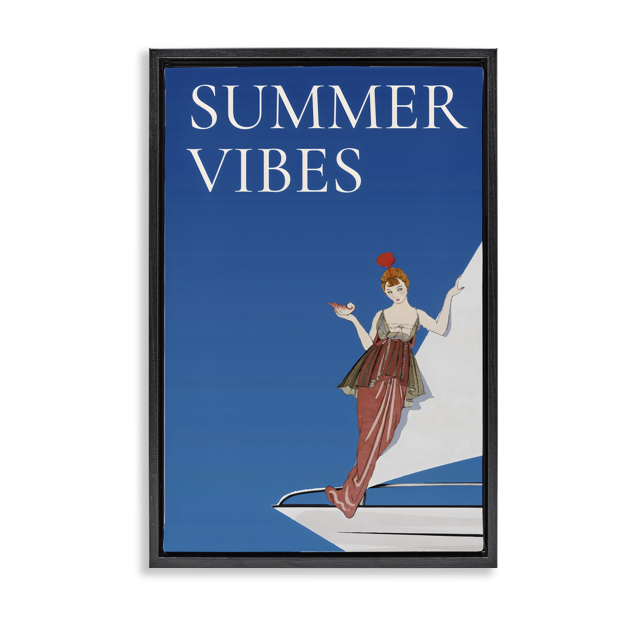 Stupell Industries Summer Vibes Vintage Yacht Black Framed Floater Canvas Wall Art, design by Creative Studio