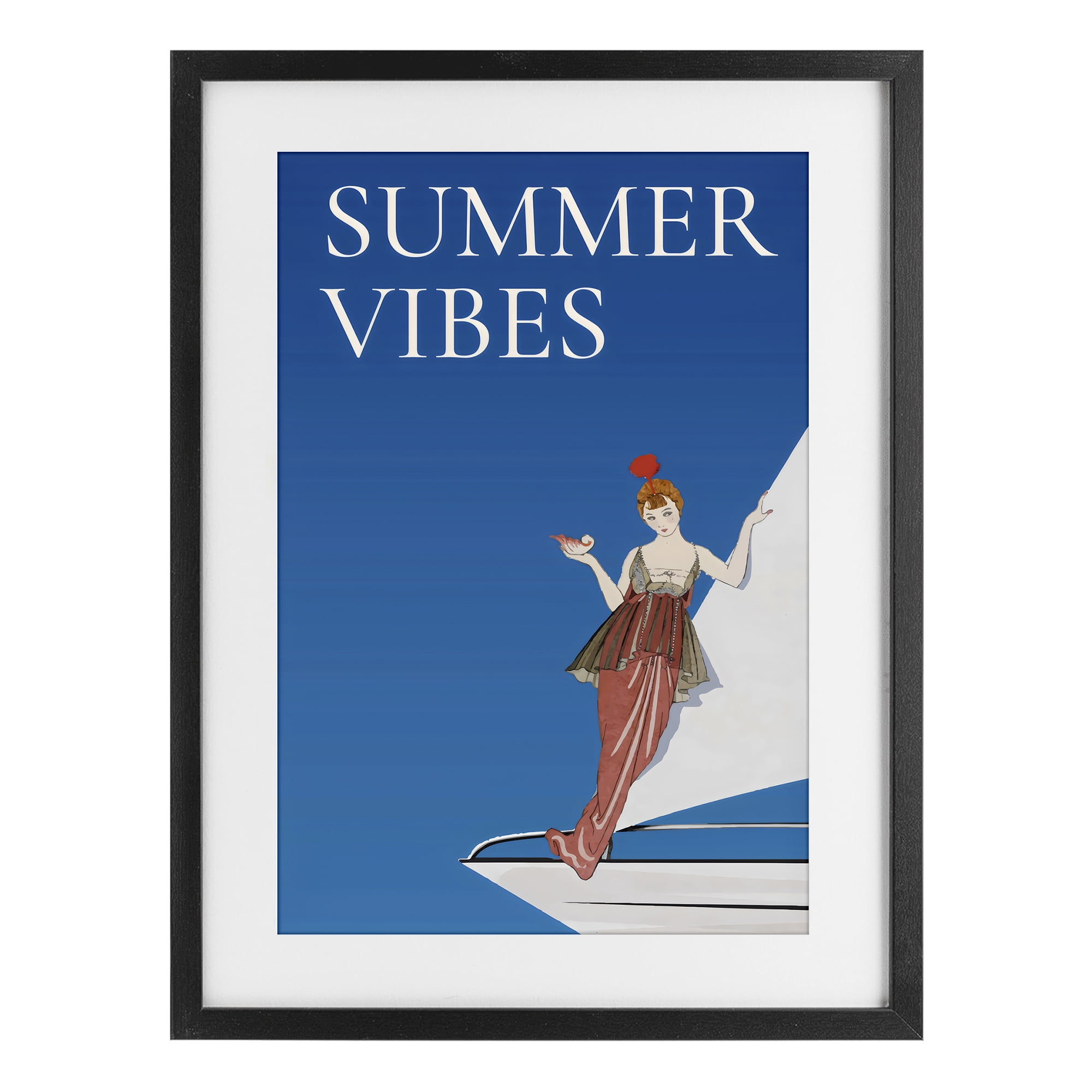 Stupell Industries Summer Vibes Vintage Yacht Black Framed Print Under Glass, design by Creative Studio