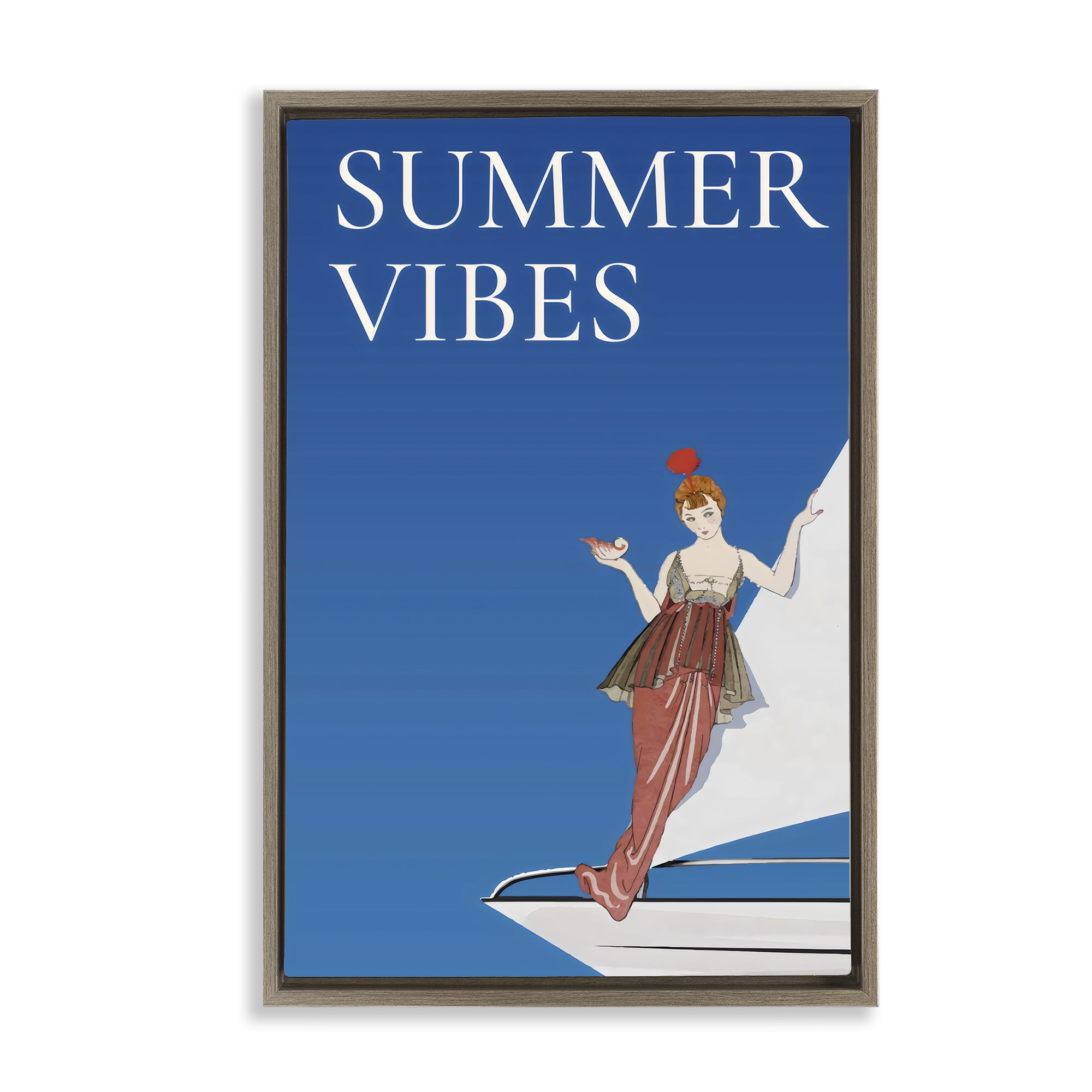 Stupell Industries Summer Vibes Vintage Yacht Brown Framed Floater Canvas Wall Art, design by Creative Studio