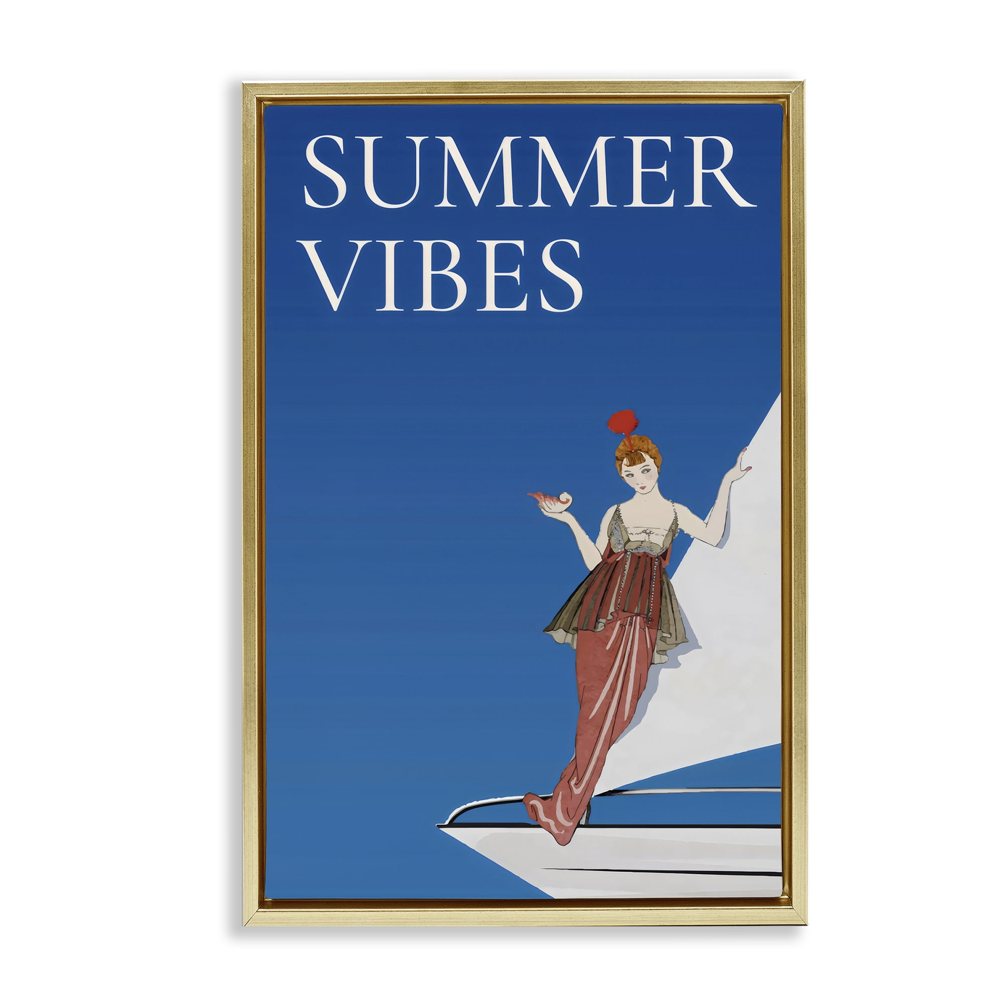 Stupell Industries Summer Vibes Vintage Yacht Gold Framed Floater Canvas Wall Art, design by Creative Studio