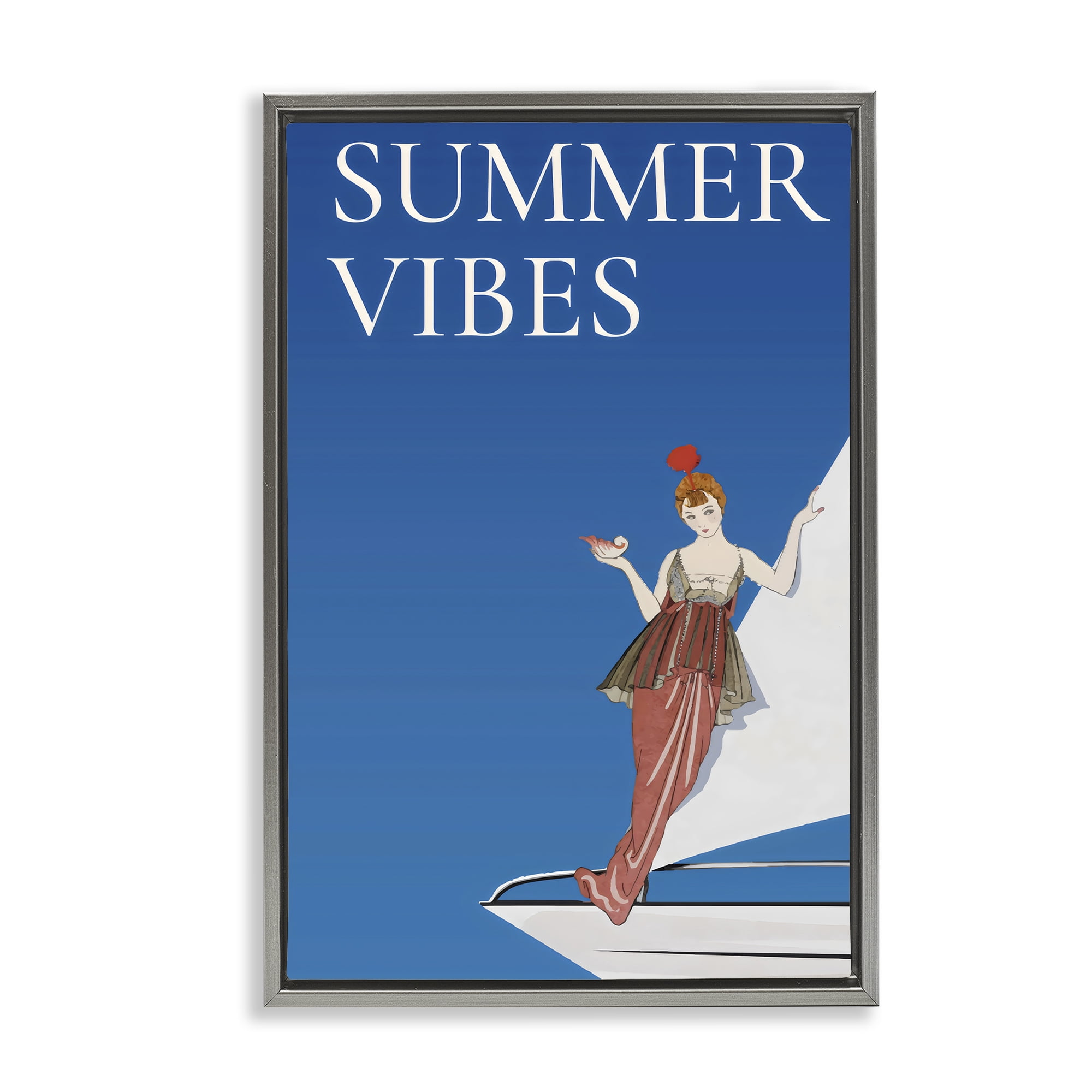 Stupell Industries Summer Vibes Vintage Yacht Gray Framed Floater Canvas Wall Art, design by Creative Studio