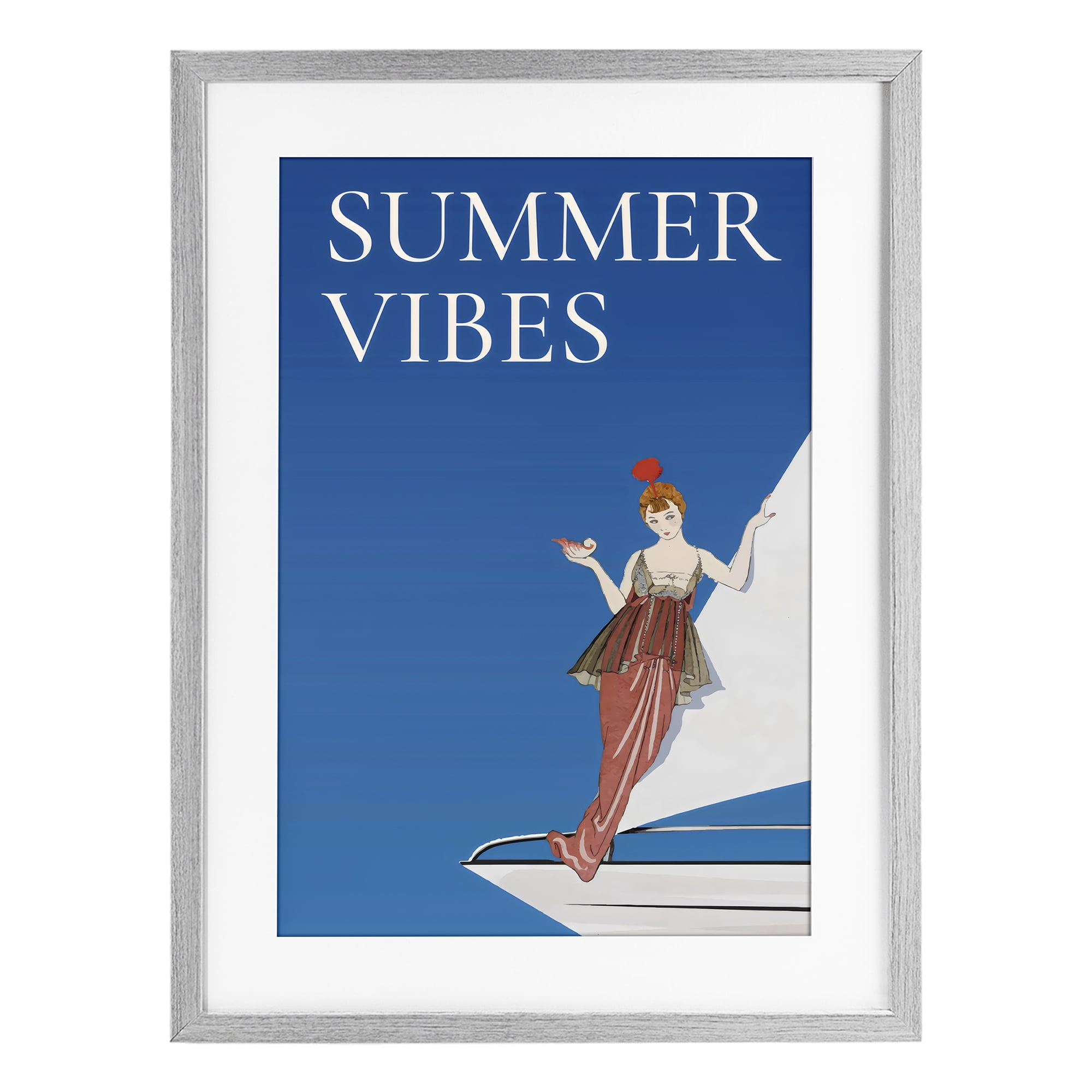 Stupell Industries Summer Vibes Vintage Yacht Gray Framed Print Under Glass, design by Creative Studio