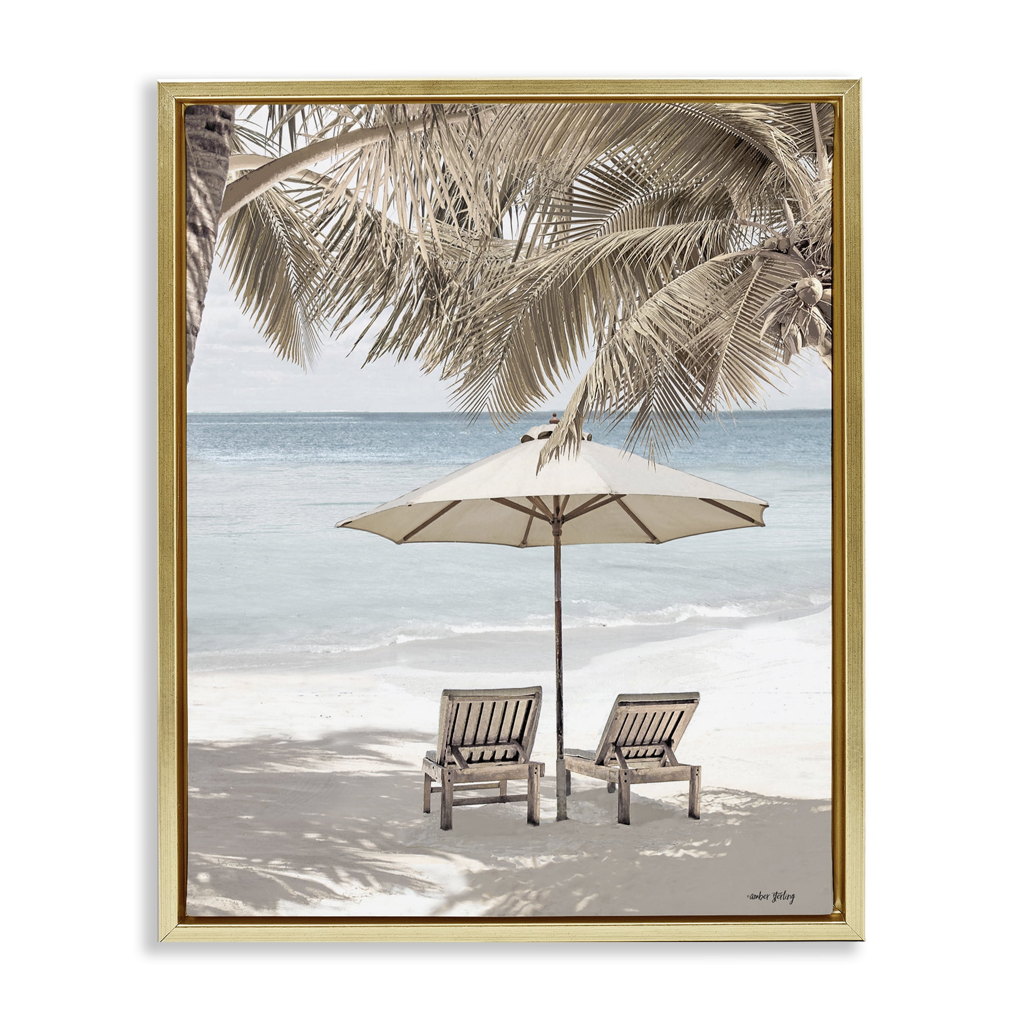 Stupell Industries Summer Villa Vacation Landscape Photography Gold Floater Framed Canvas Art Print Wall Art, 25 x 31