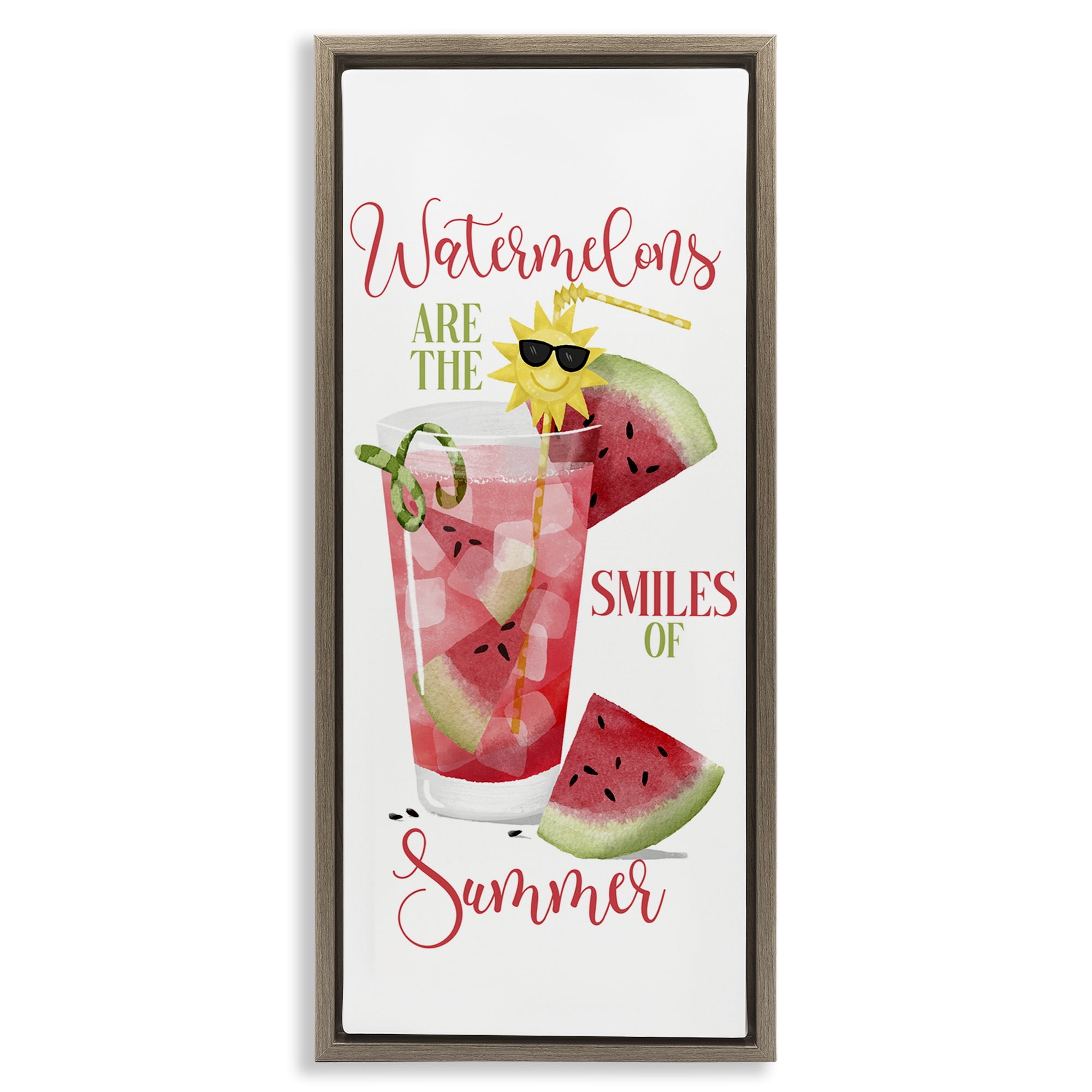Stupell Industries Summer Watermelon Sentiment Food & Beverage Painting Brown Floater Framed Canvas Art Print Wall Art, 11 x 25