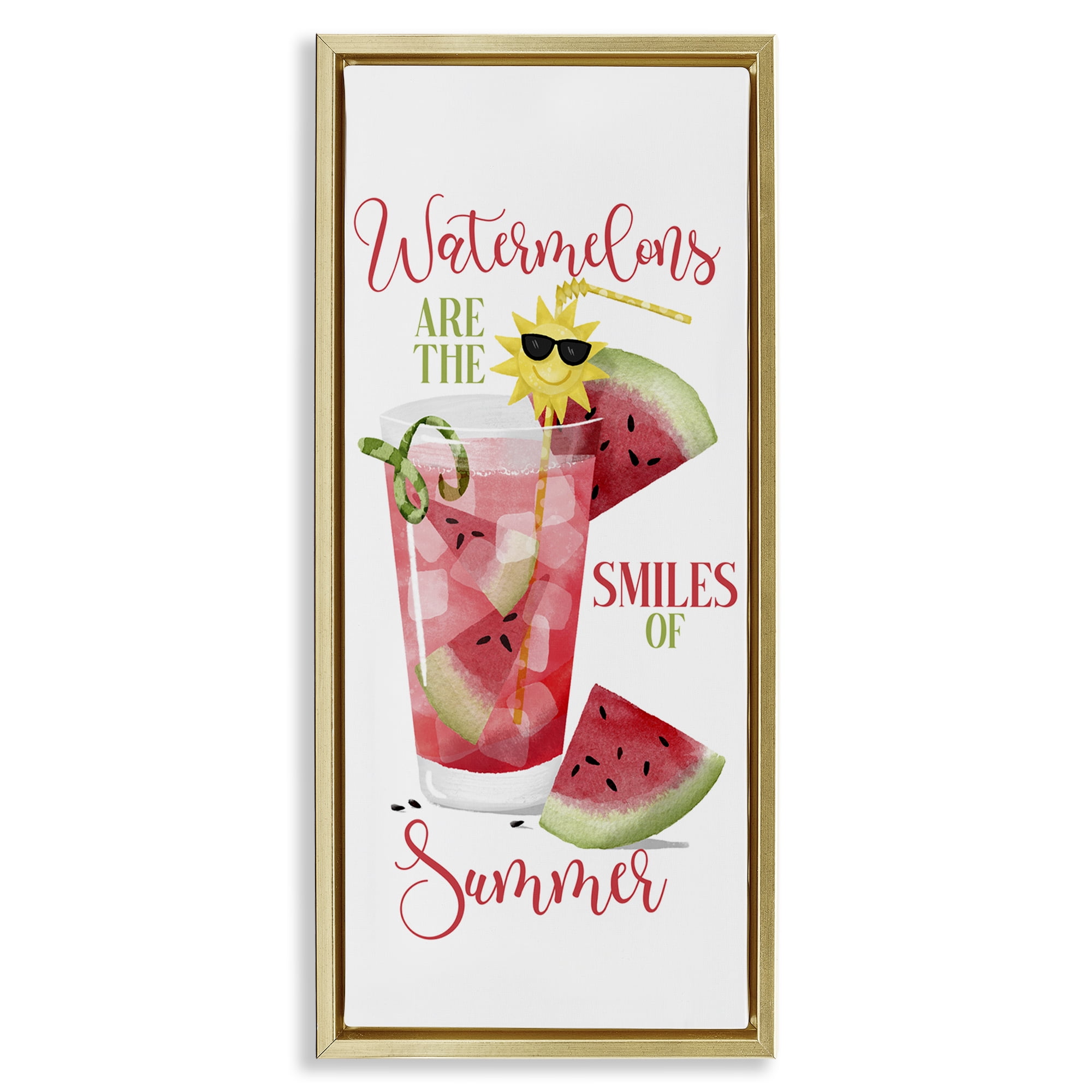 Stupell Industries Summer Watermelon Sentiment Food & Beverage Painting Gold Floater Framed Canvas Art Print Wall Art, 11 x 25