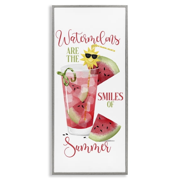 Stupell Industries Summer Watermelon Sentiment Food & Beverage Painting Gray Framed Art Print Wall Art, 10 x 24