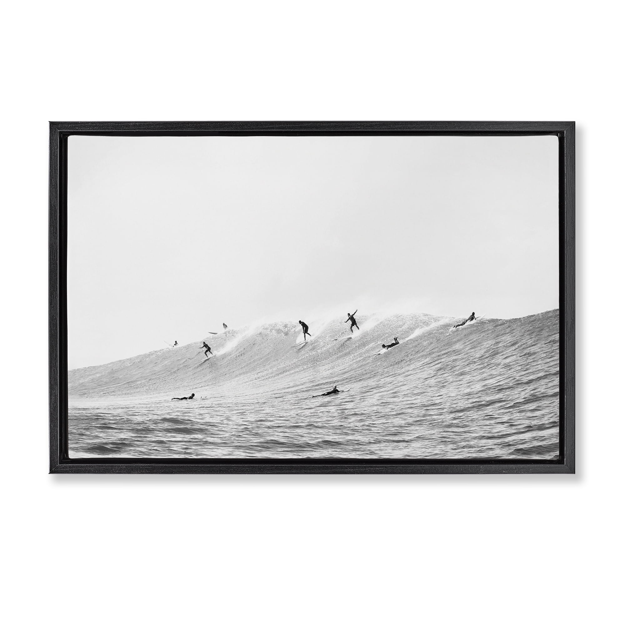 Stupell Industries Summer Wave Surfers Nautical & Beach Photography Black Floater Framed Canvas Art Print Wall Art, 31 x 21