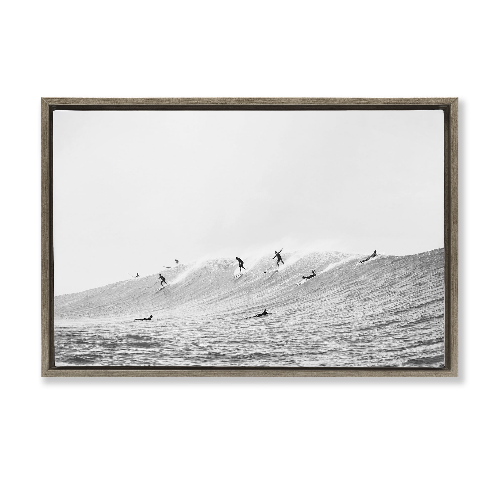 Stupell Industries Summer Wave Surfers Nautical & Beach Photography Brown Floater Framed Canvas Art Print Wall Art, 31 x 21