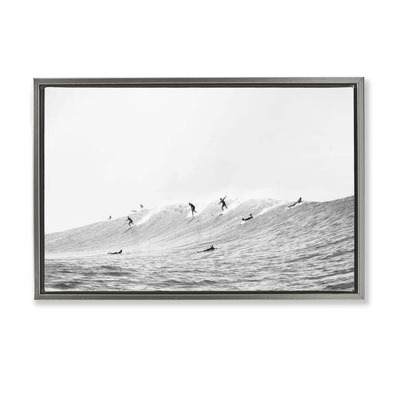 Stupell Industries Summer Wave Surfers Nautical & Beach Photography Gray Floater Framed Canvas Art Print Wall Art, 31 x 21