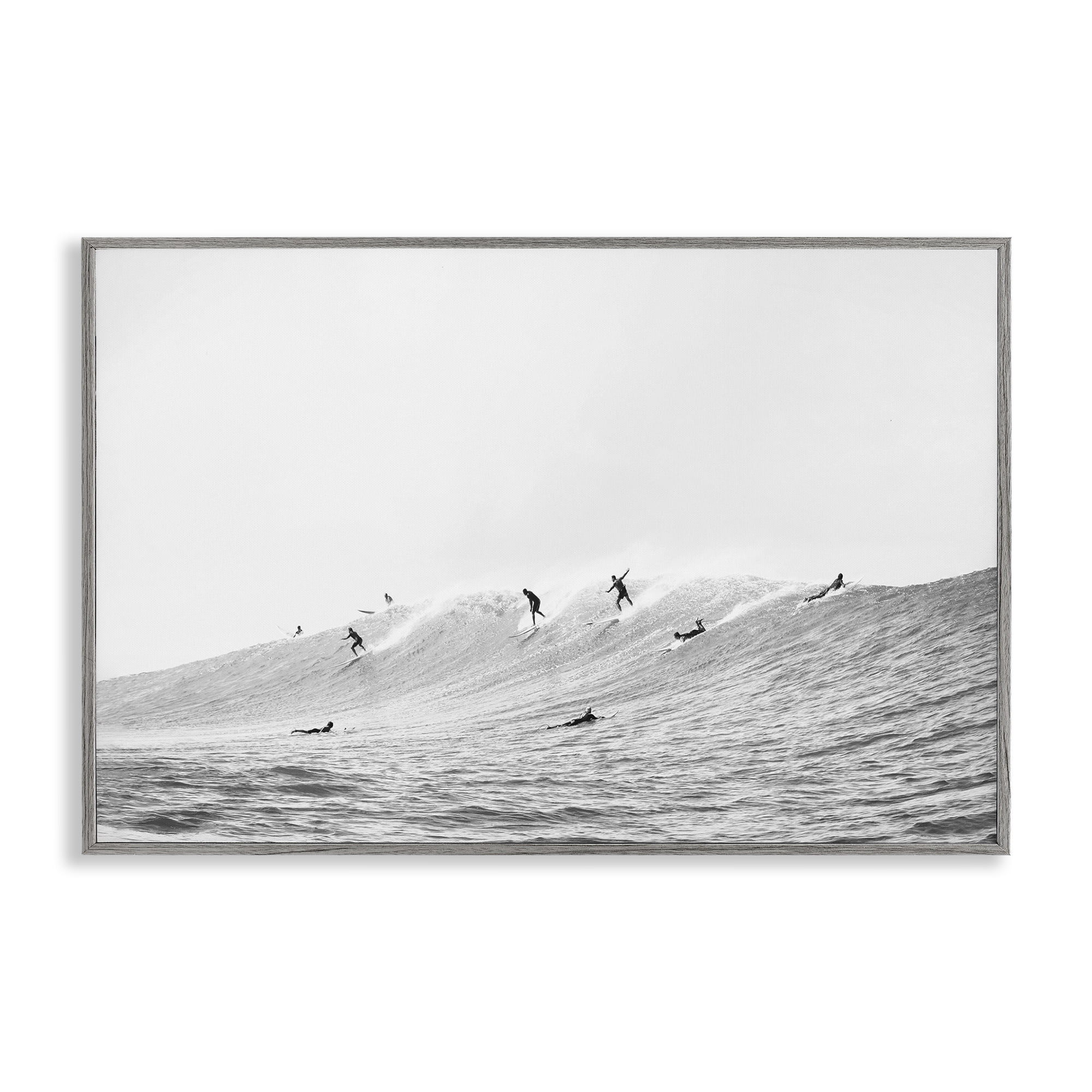 Stupell Industries Summer Wave Surfers Nautical & Beach Photography Gray Framed Art Print Wall Art, 18 x 12