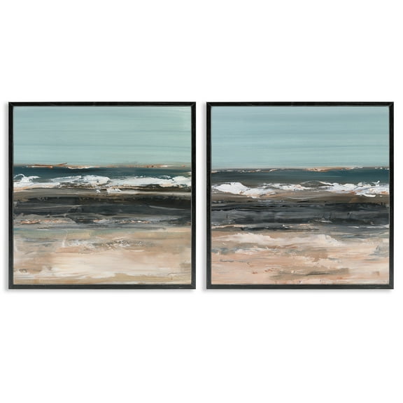 Stupell Industries Summer Waves Abstract Abstract Painting Black Framed Art Print Wall Art, 12 x 12, Set of 2