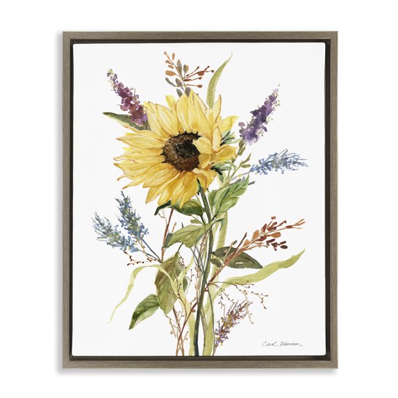 Stupell Industries French Country Summer Wild Flower Bundle Brown Floating Frame Canvas Art, 17 x 21, by Carol Robinson