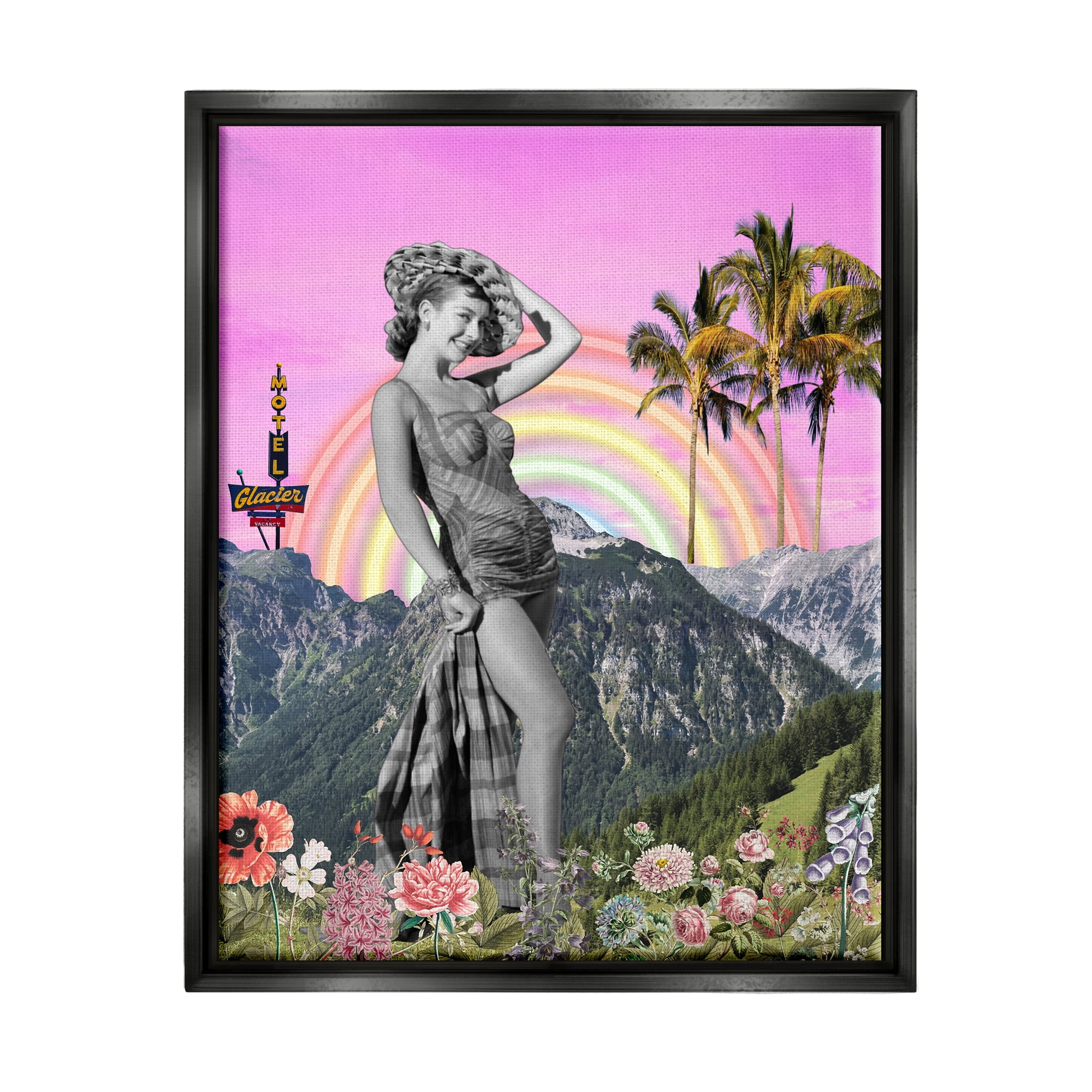 Stupell Industries Summer Woman & Flowers Botanical & Floral Painting Black Floater Framed Canvas Art Print Wall Art, 25 x 31