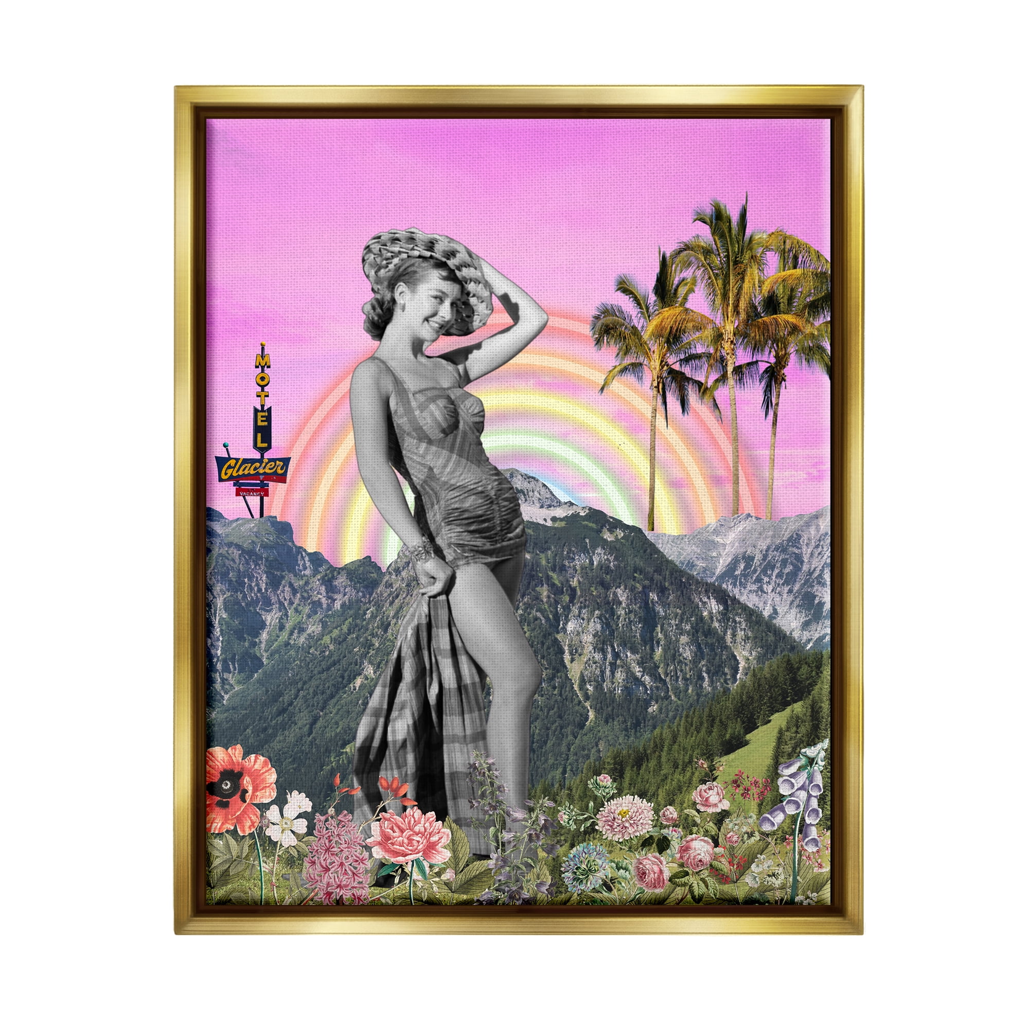 Stupell Industries Summer Woman & Flowers Botanical & Floral Painting Gold Floater Framed Canvas Art Print Wall Art, 17 x 21