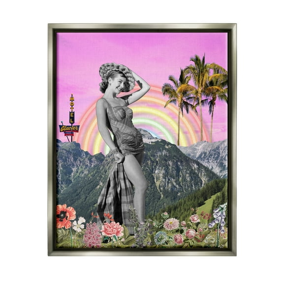 Stupell Industries Summer Woman & Flowers Botanical & Floral Painting Gray Floater Framed Canvas Art Print Wall Art, 17 x 21