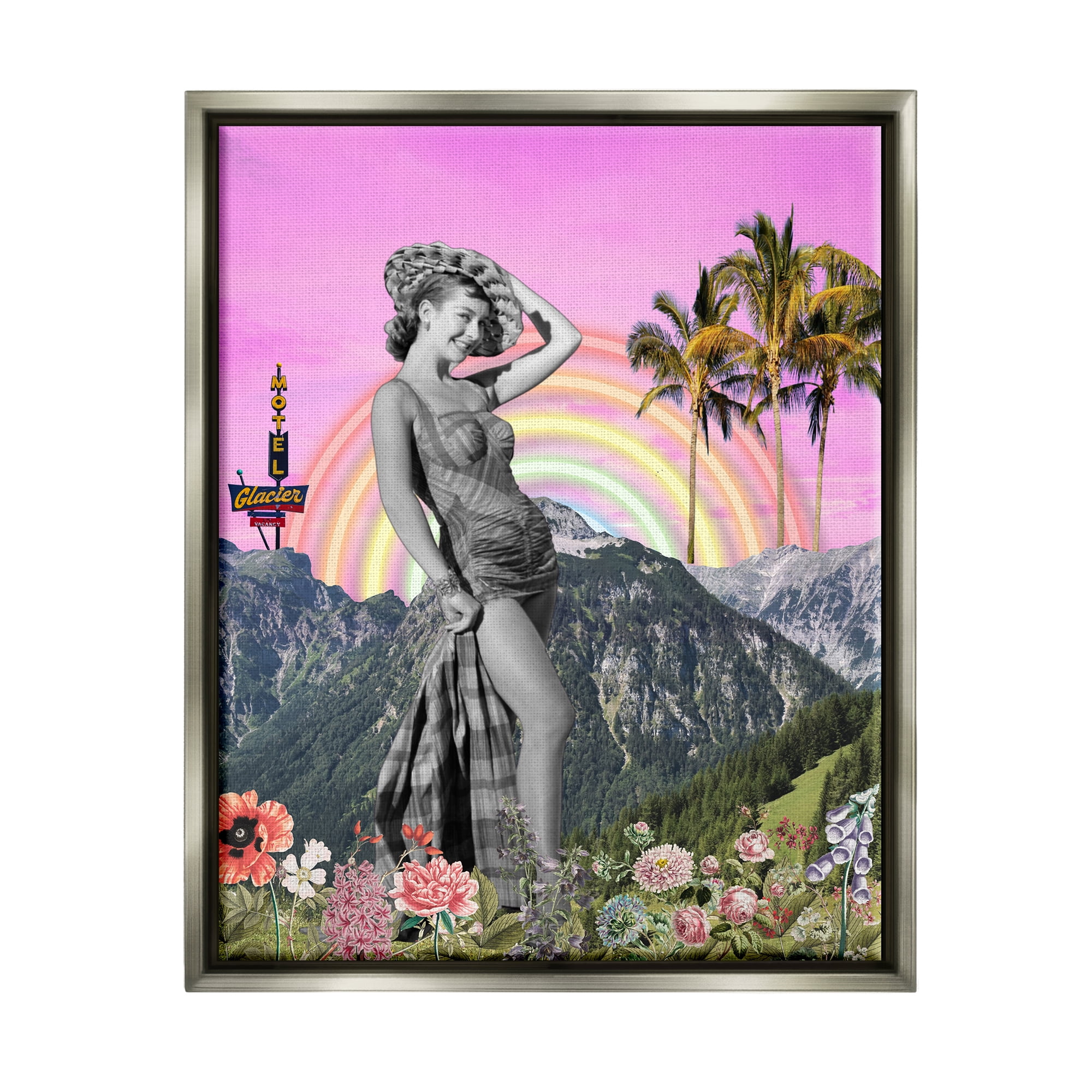 Stupell Industries Summer Woman & Flowers Botanical & Floral Painting Gray Floater Framed Canvas Art Print Wall Art, 25 x 31