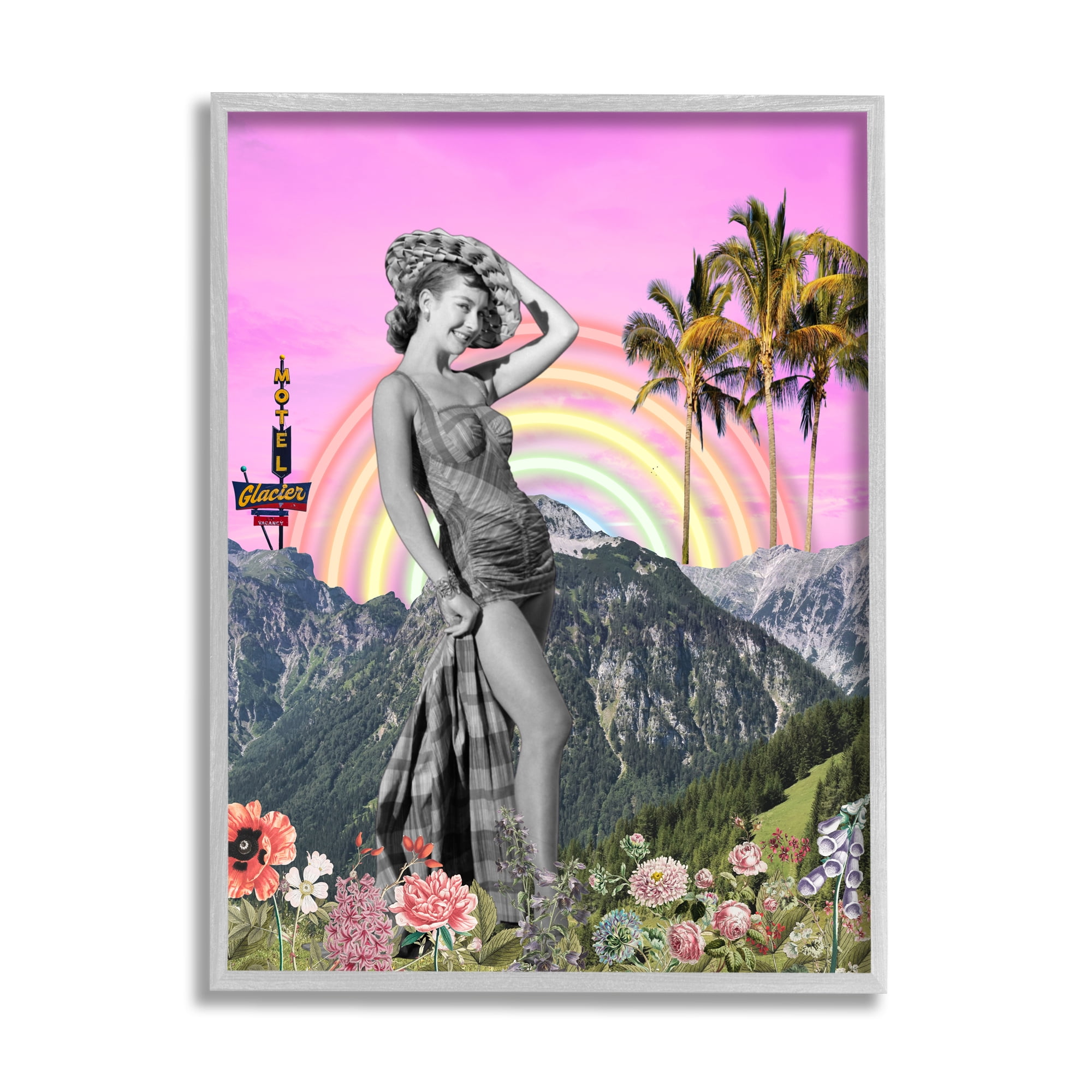 Stupell Industries Summer Woman & Flowers Botanical & Floral Painting Gray Framed Art Print Wall Art, 16 x 20