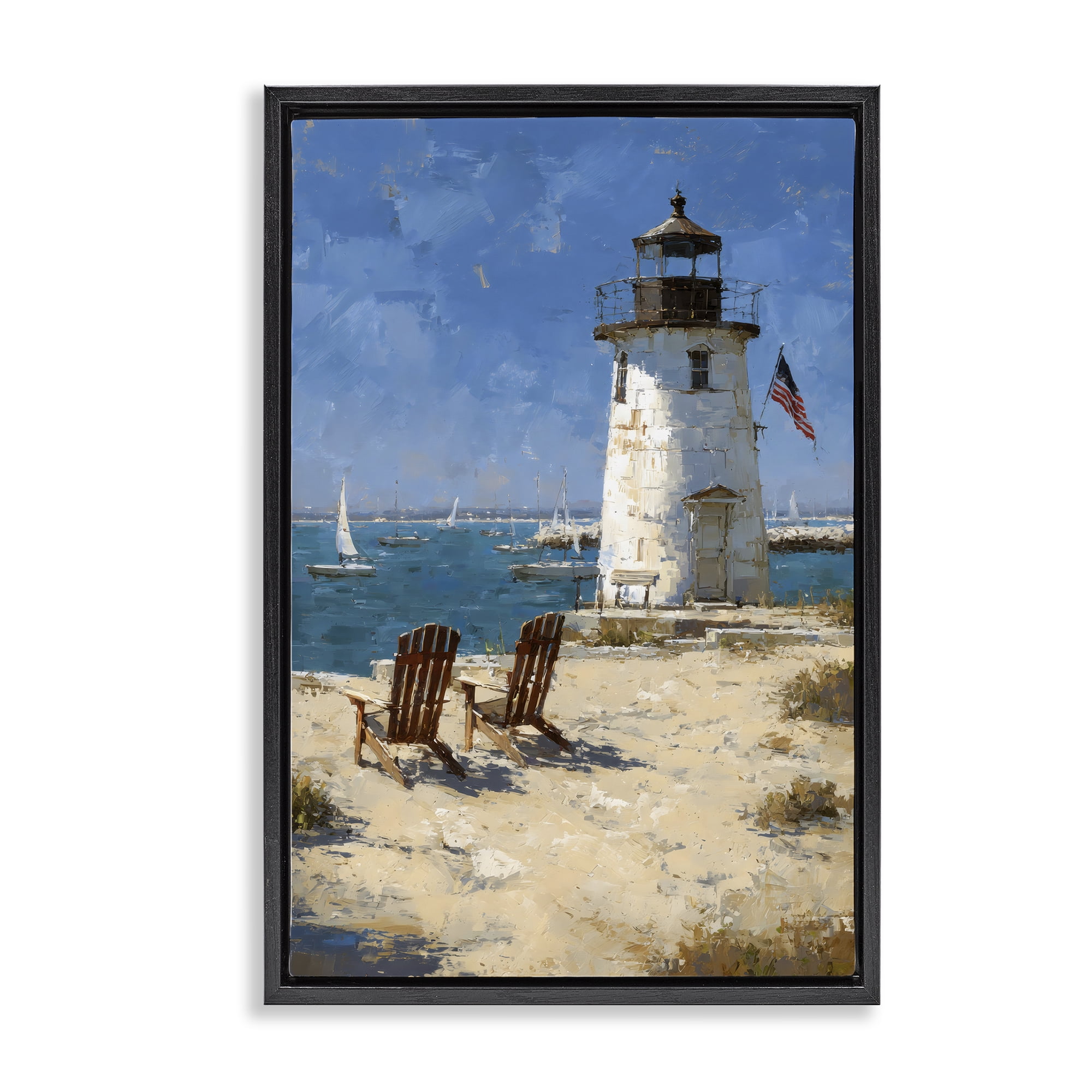 Stupell Industries Summer at Lighthouse Bay Black Framed Floater Canvas Wall Art, design by Petal Prints Design