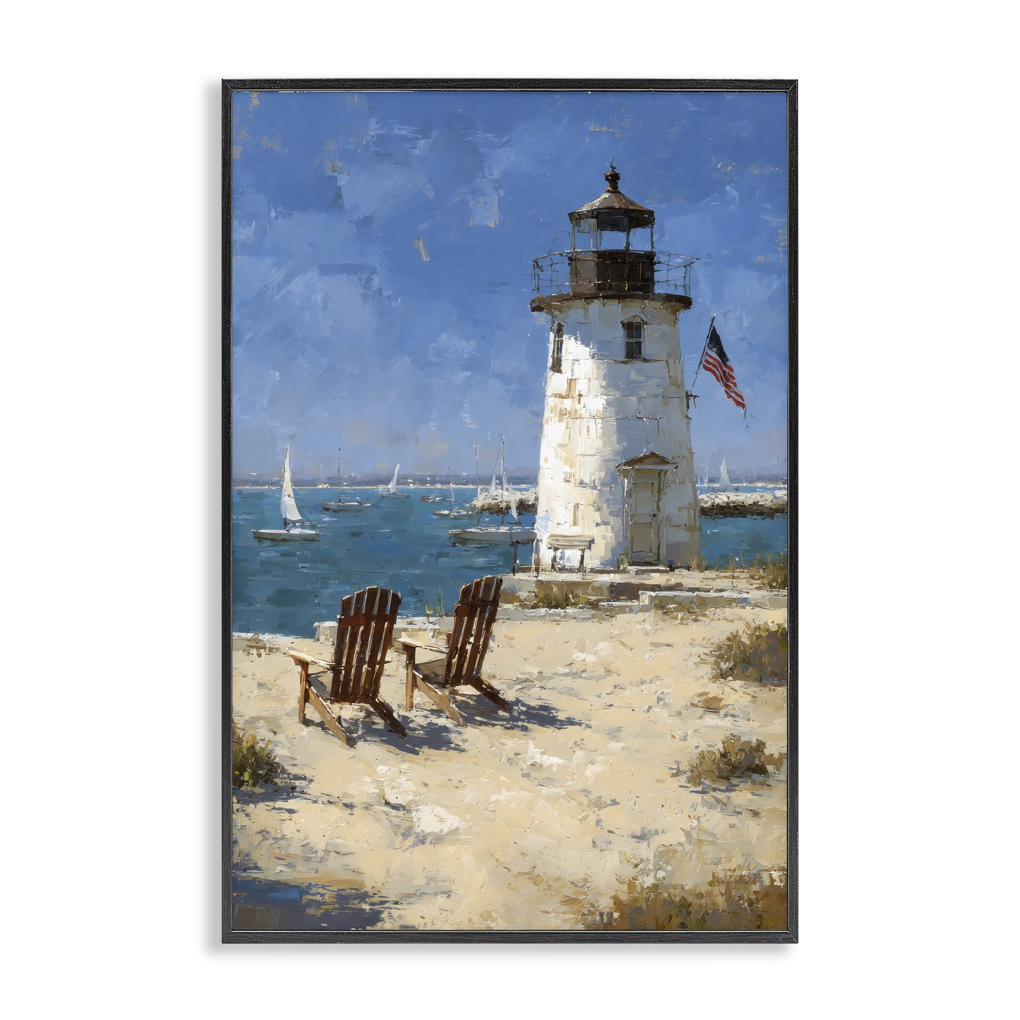 Stupell Industries Summer at Lighthouse Bay Black Framed Giclee Art, design by Petal Prints Design