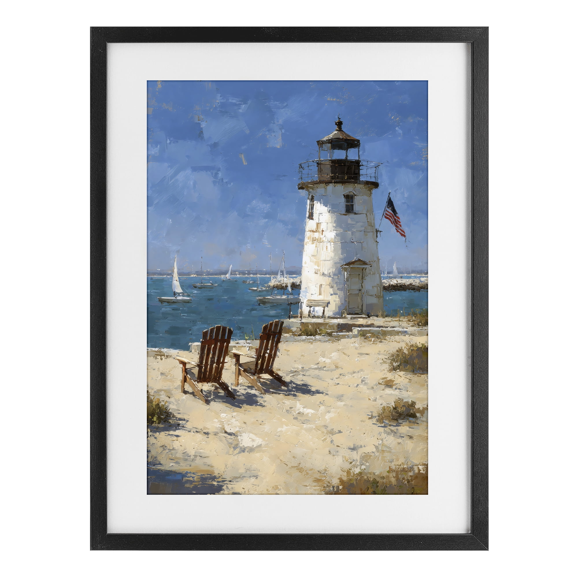 Stupell Industries Summer at Lighthouse Bay Black Framed Print Under Glass, design by Petal Prints Design